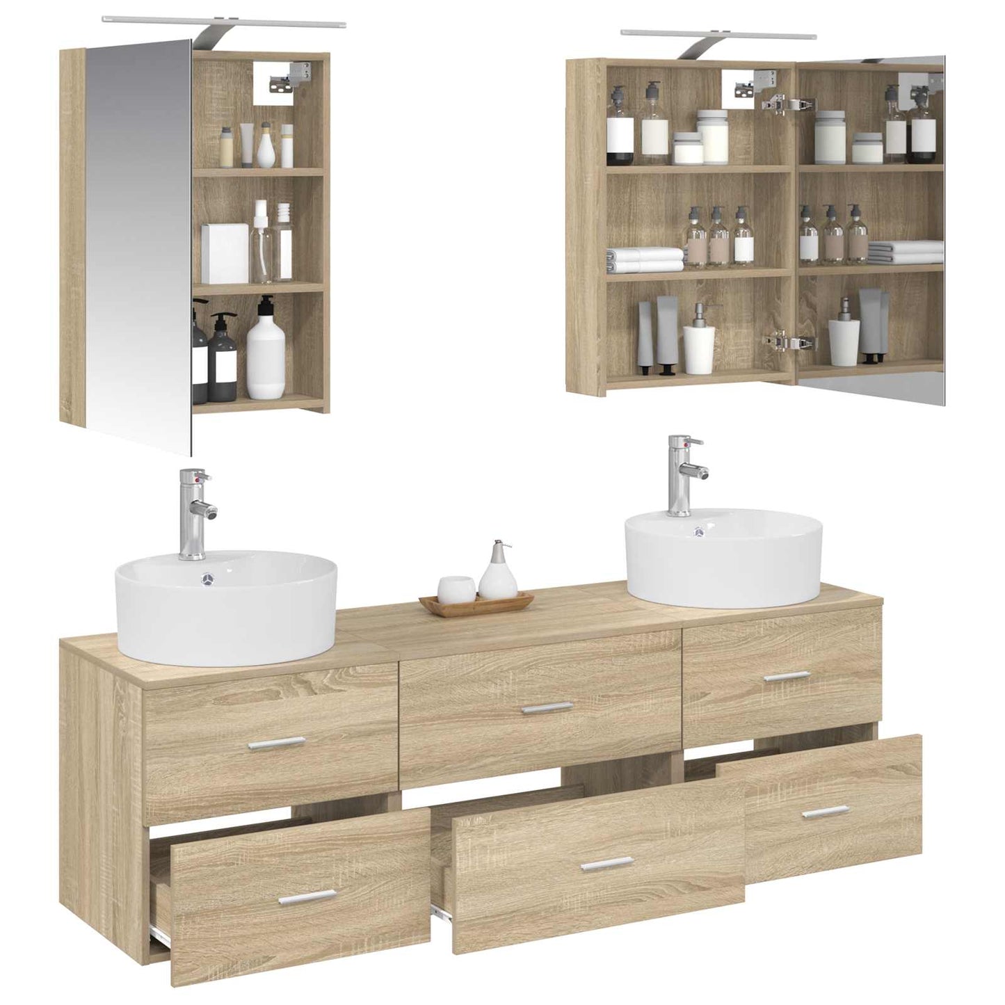Badkamermeubelset 5 pcs Sonoma Eiken Bewerkt hout en glas is nu te koop bij PeponiXL, paradijselijk wonen!