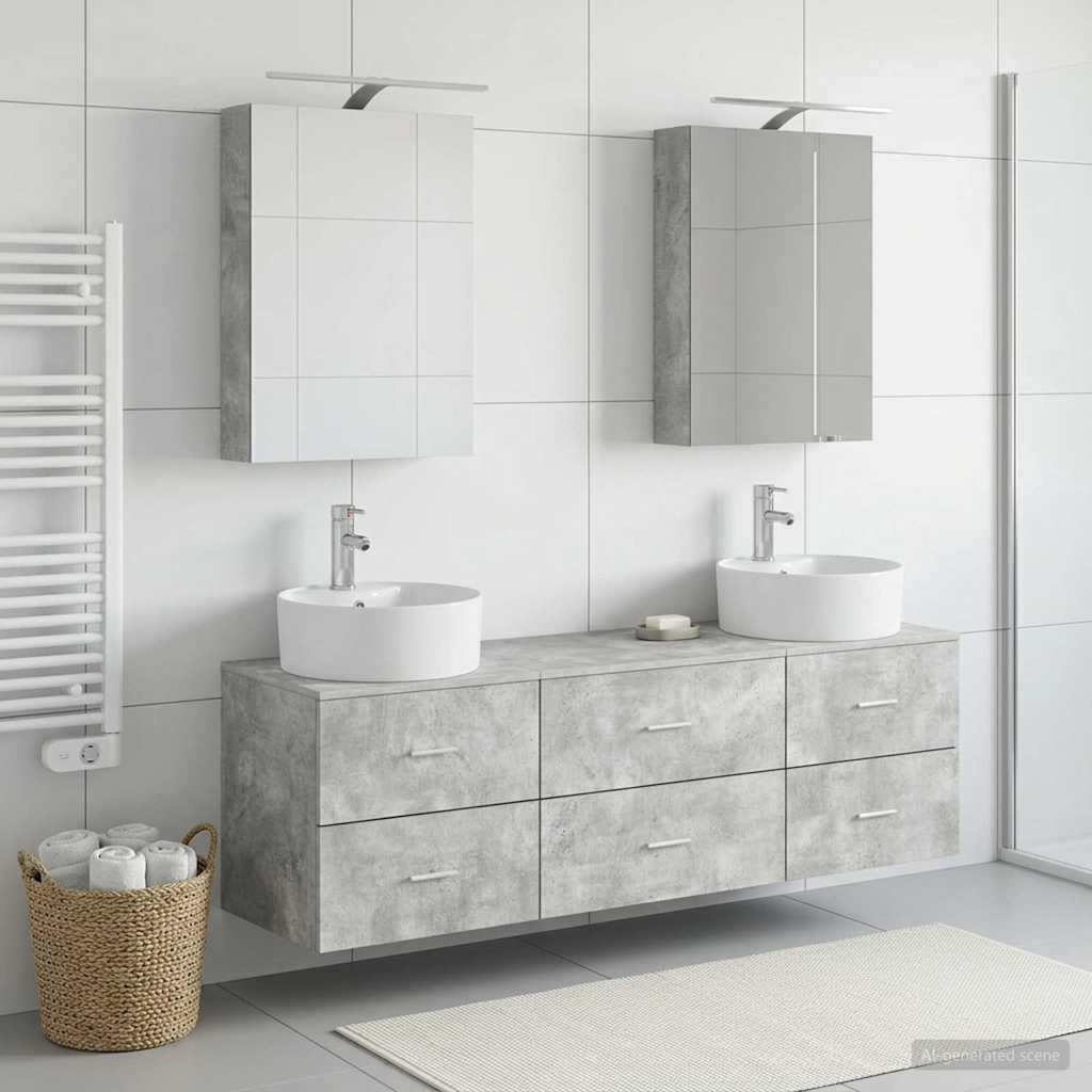 Badkamermeubelset 5 pcs Betongrijs Bewerkt hout en glas is nu te koop bij PeponiXL, paradijselijk wonen!