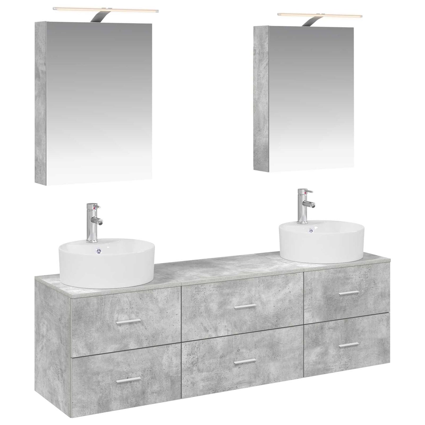 Badkamermeubelset 5 pcs Betongrijs Bewerkt hout en glas is nu te koop bij PeponiXL, paradijselijk wonen!