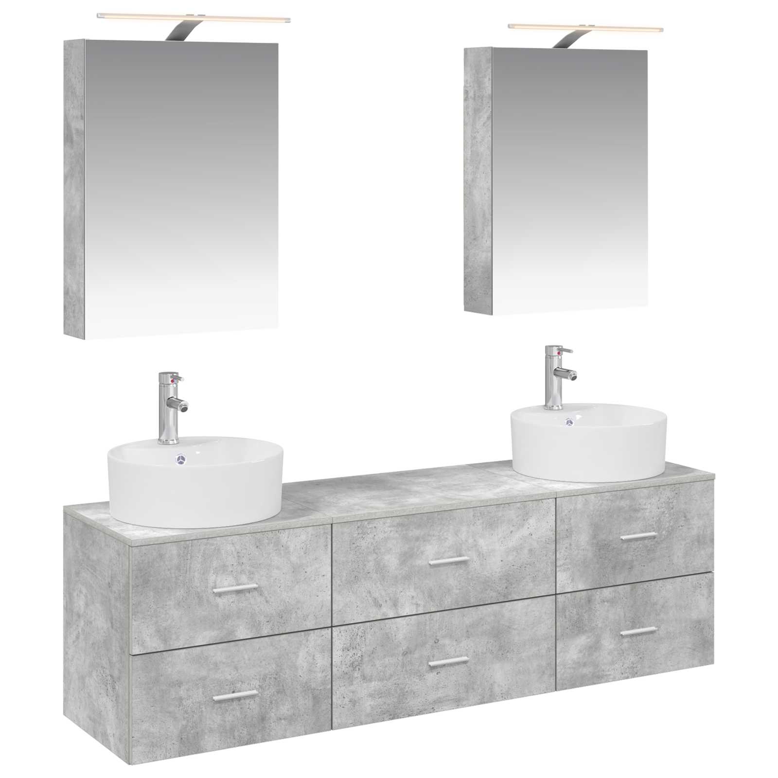 Badkamermeubelset 5 pcs Betongrijs Bewerkt hout en glas is nu te koop bij PeponiXL, paradijselijk wonen!