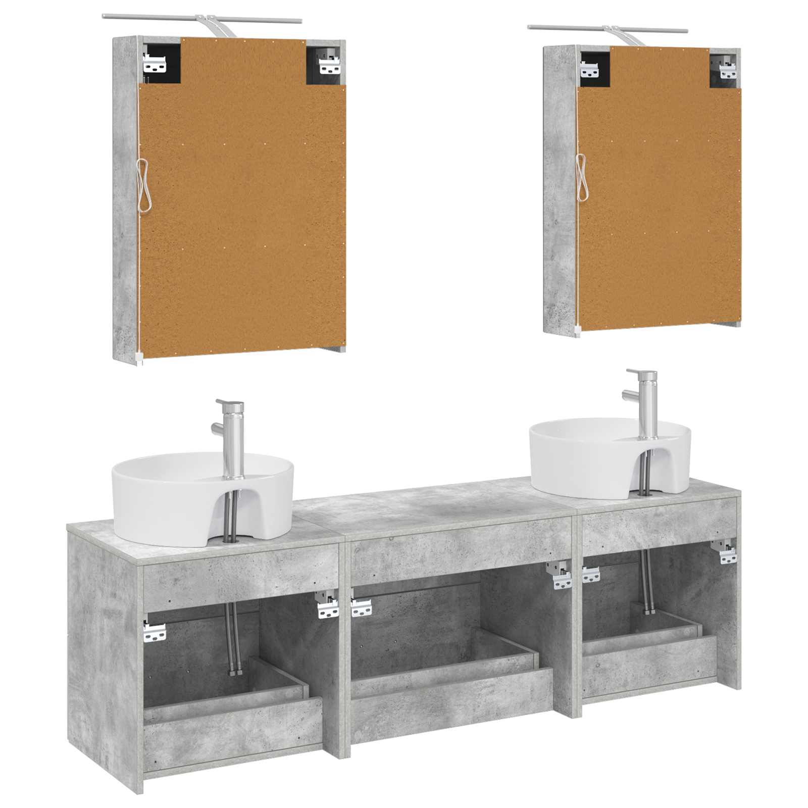 Badkamermeubelset 5 pcs Betongrijs Bewerkt hout en glas is nu te koop bij PeponiXL, paradijselijk wonen!