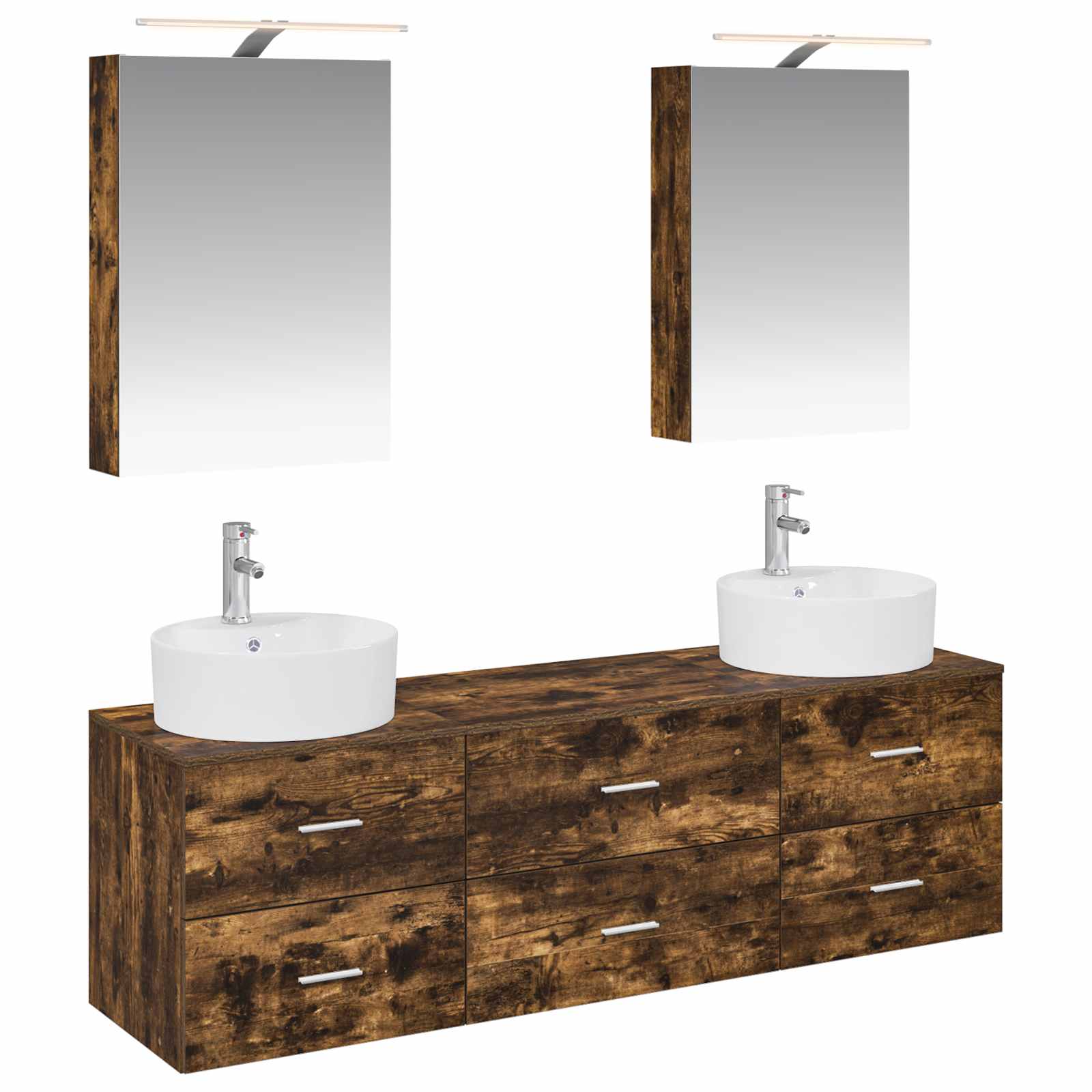 Badkamermeubelset 5 pcs Gerookt eiken Bewerkt hout en glas is nu te koop bij PeponiXL, paradijselijk wonen!
