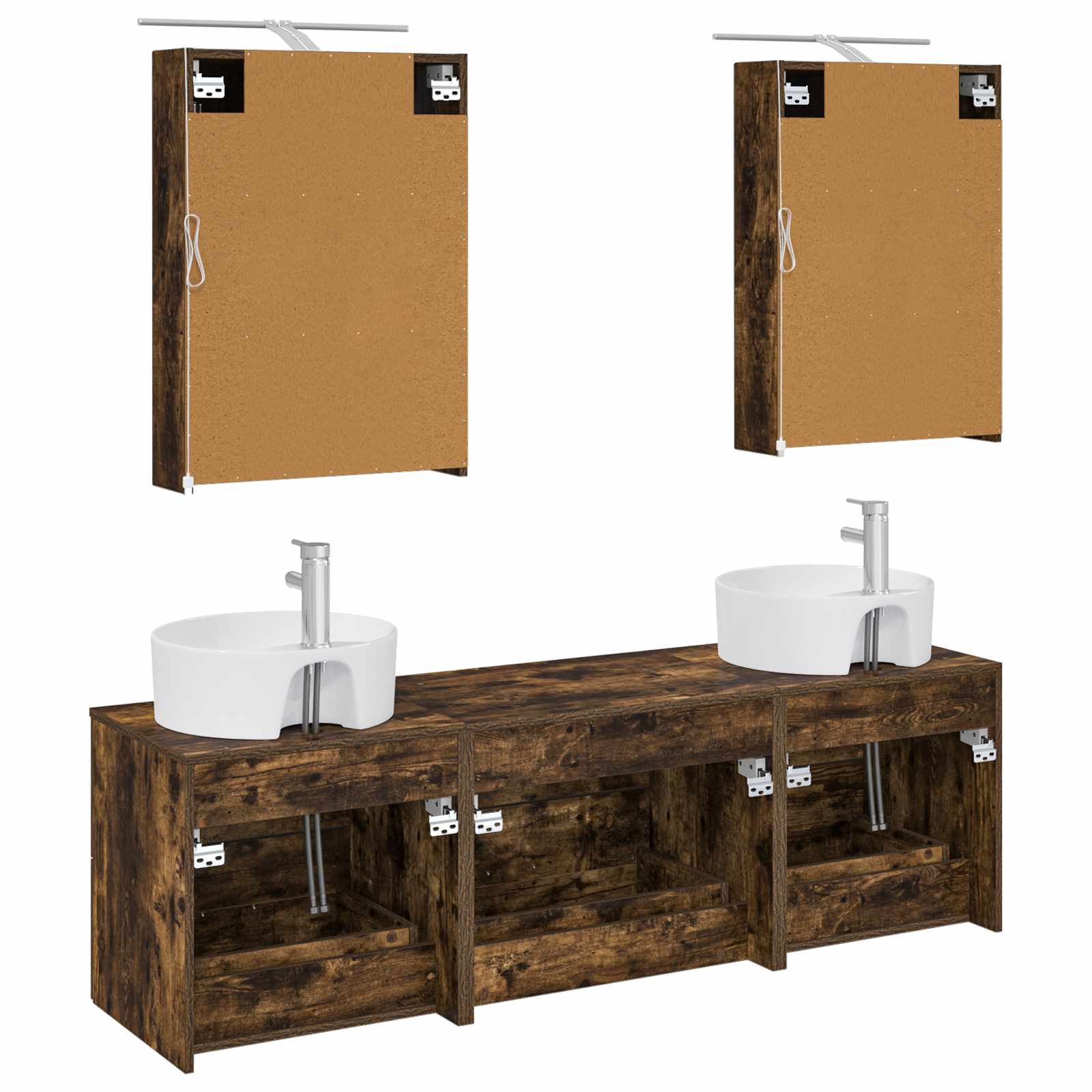 Badkamermeubelset 5 pcs Gerookt eiken Bewerkt hout en glas is nu te koop bij PeponiXL, paradijselijk wonen!