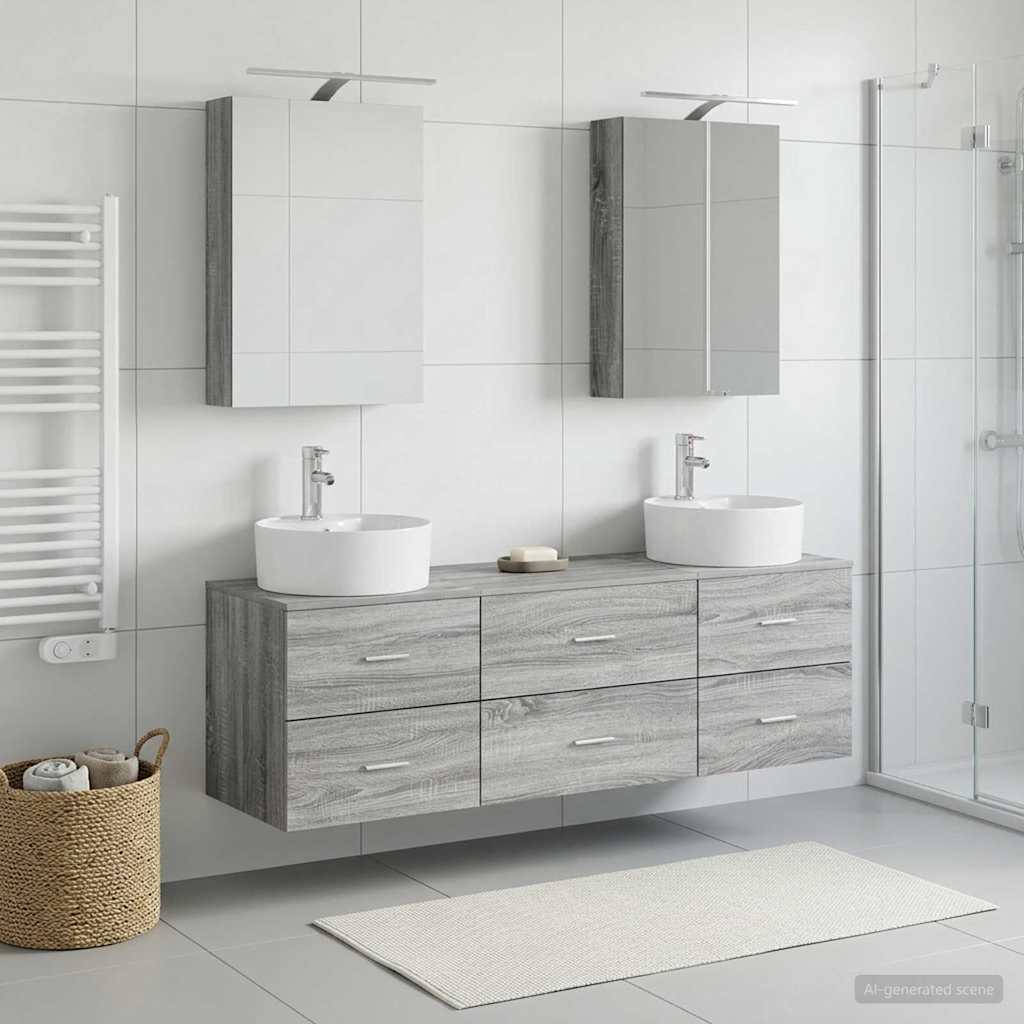 Badkamermeubelset 5 pcs Grijs Sonoma Bewerkt hout en glas is nu te koop bij PeponiXL, paradijselijk wonen!