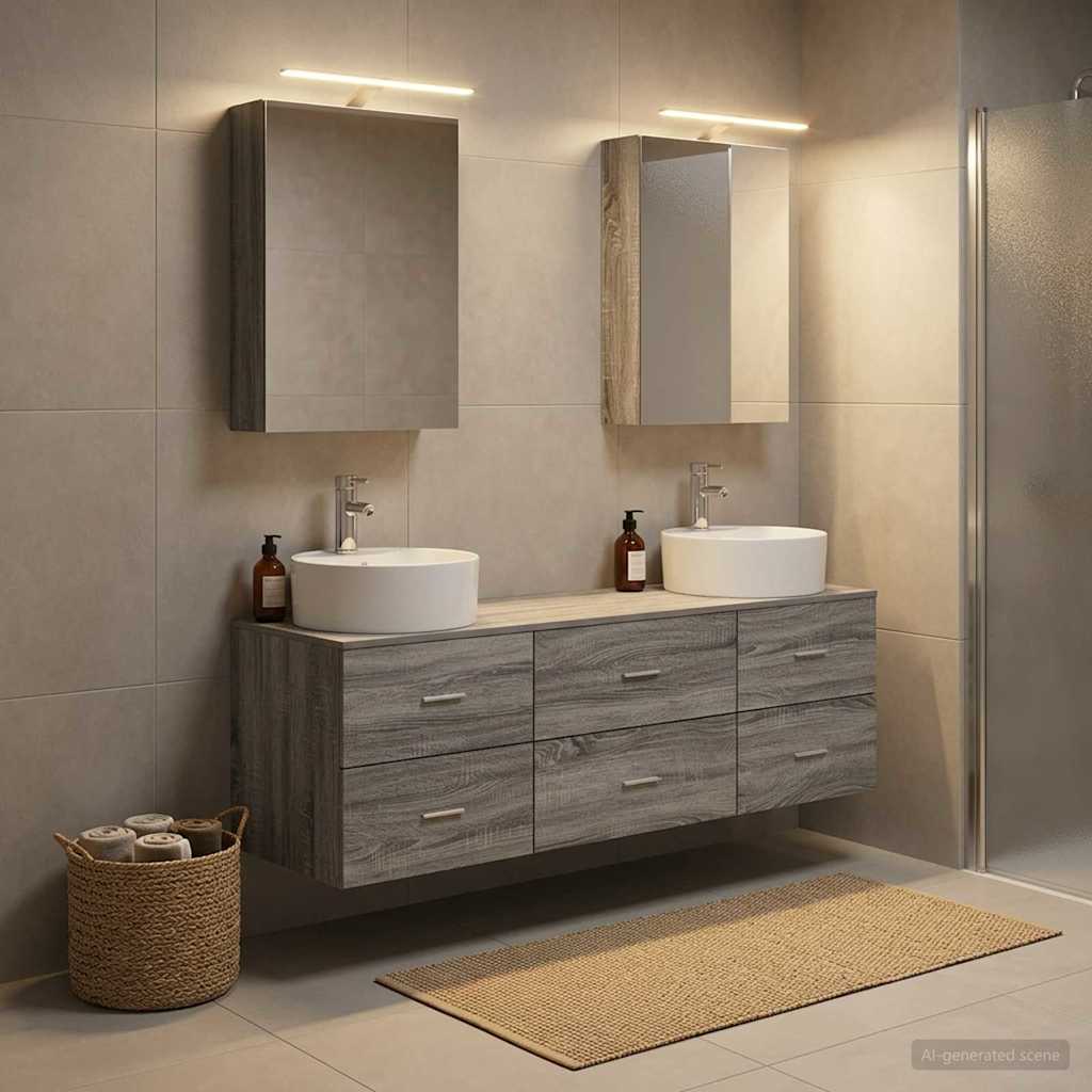Badkamermeubelset 5 pcs Grijs Sonoma Bewerkt hout en glas is nu te koop bij PeponiXL, paradijselijk wonen!