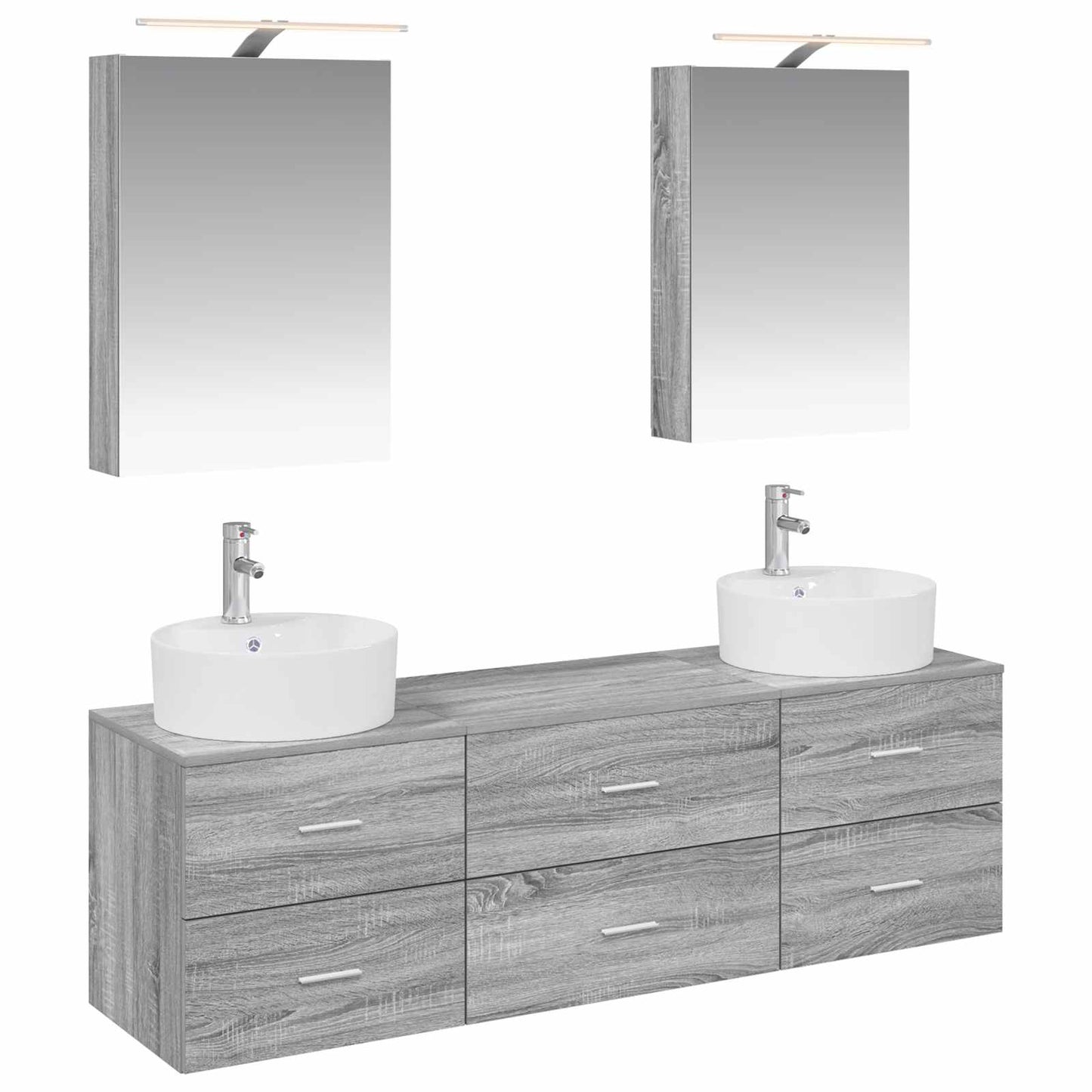Badkamermeubelset 5 pcs Grijs Sonoma Bewerkt hout en glas is nu te koop bij PeponiXL, paradijselijk wonen!