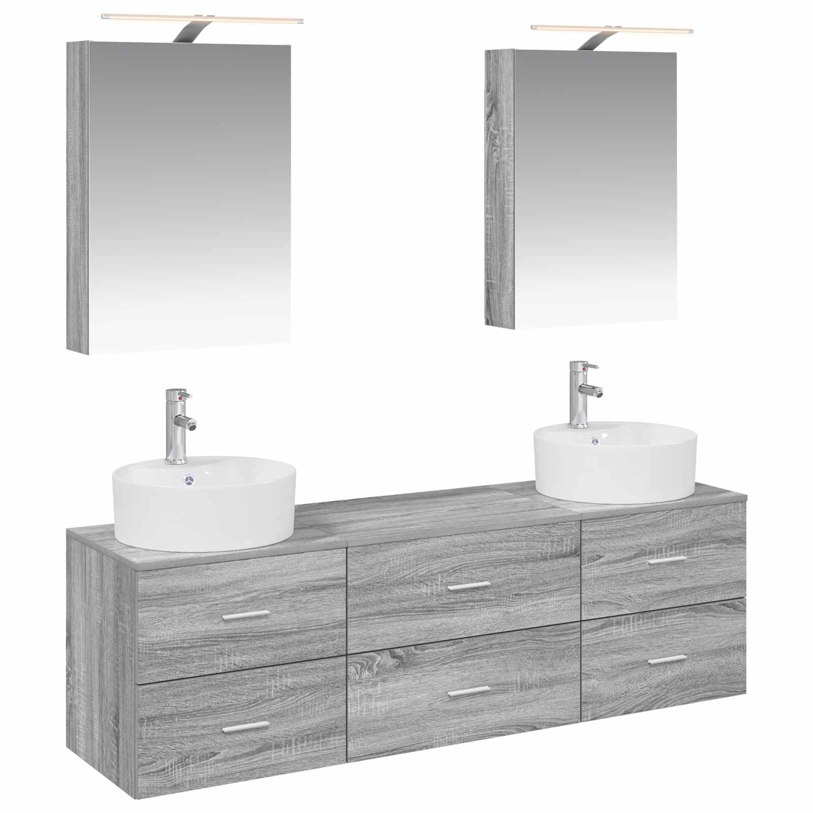 Badkamermeubelset 5 pcs Grijs Sonoma Bewerkt hout en glas is nu te koop bij PeponiXL, paradijselijk wonen!
