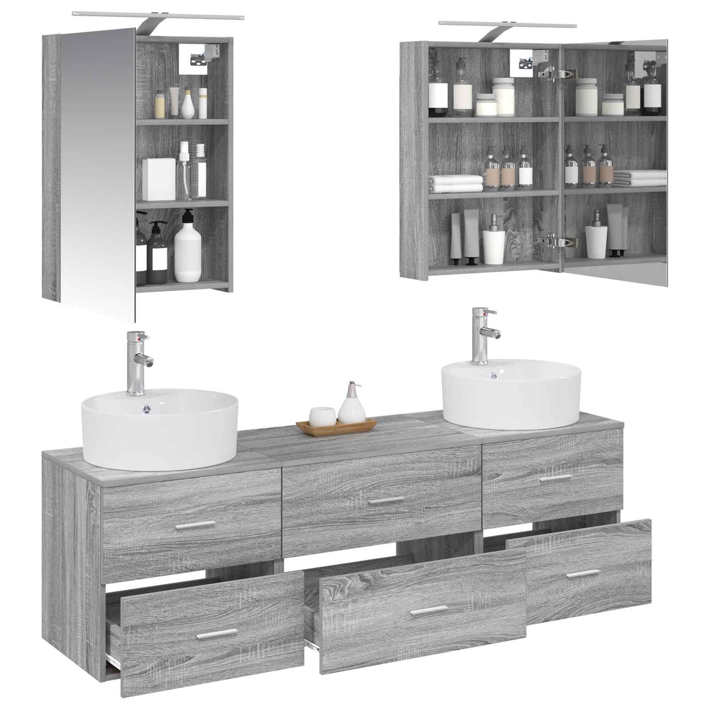 Badkamermeubelset 5 pcs Grijs Sonoma Bewerkt hout en glas is nu te koop bij PeponiXL, paradijselijk wonen!