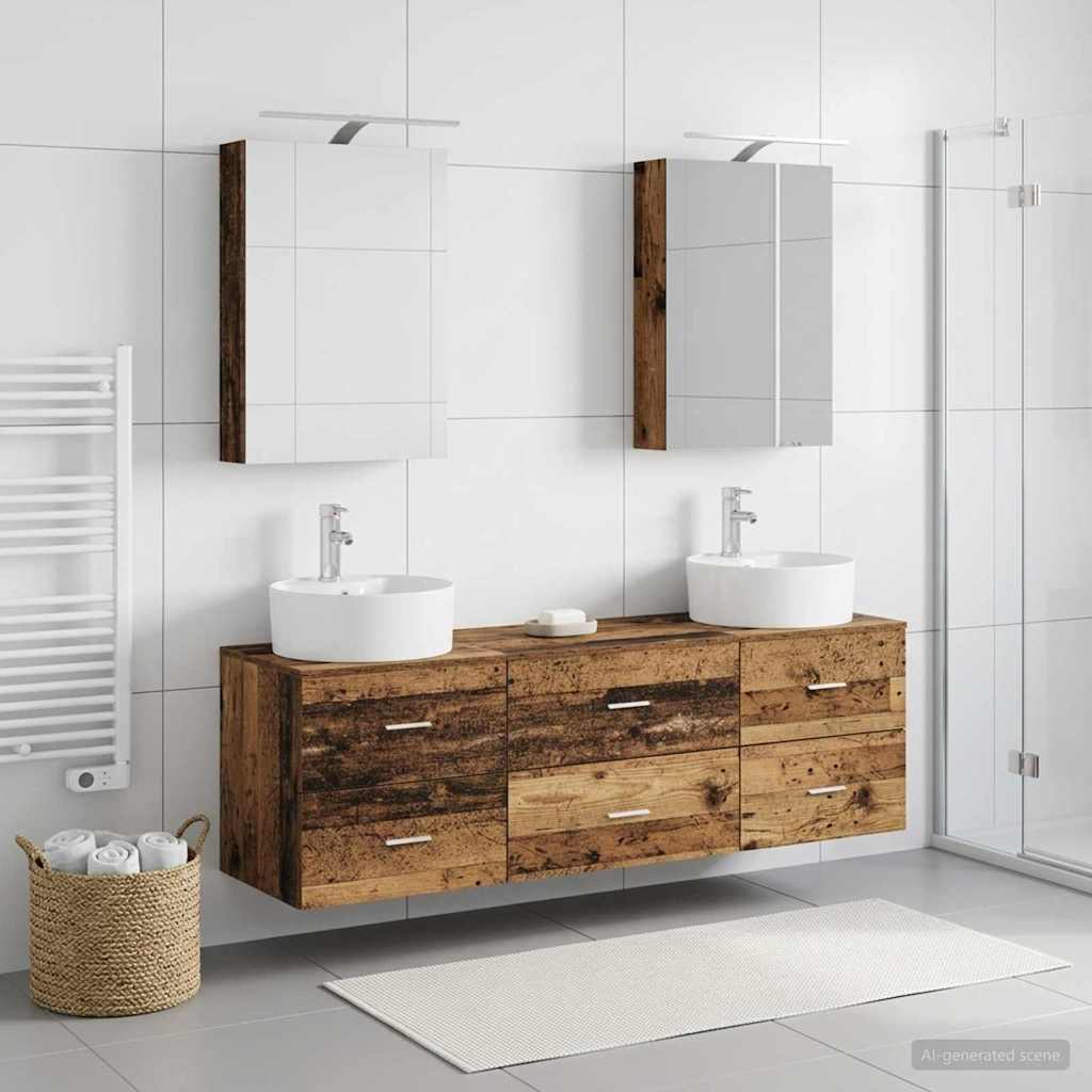 Badkamermeubelset 5 pcs Oud hout Bewerkt hout en glas is nu te koop bij PeponiXL, paradijselijk wonen!