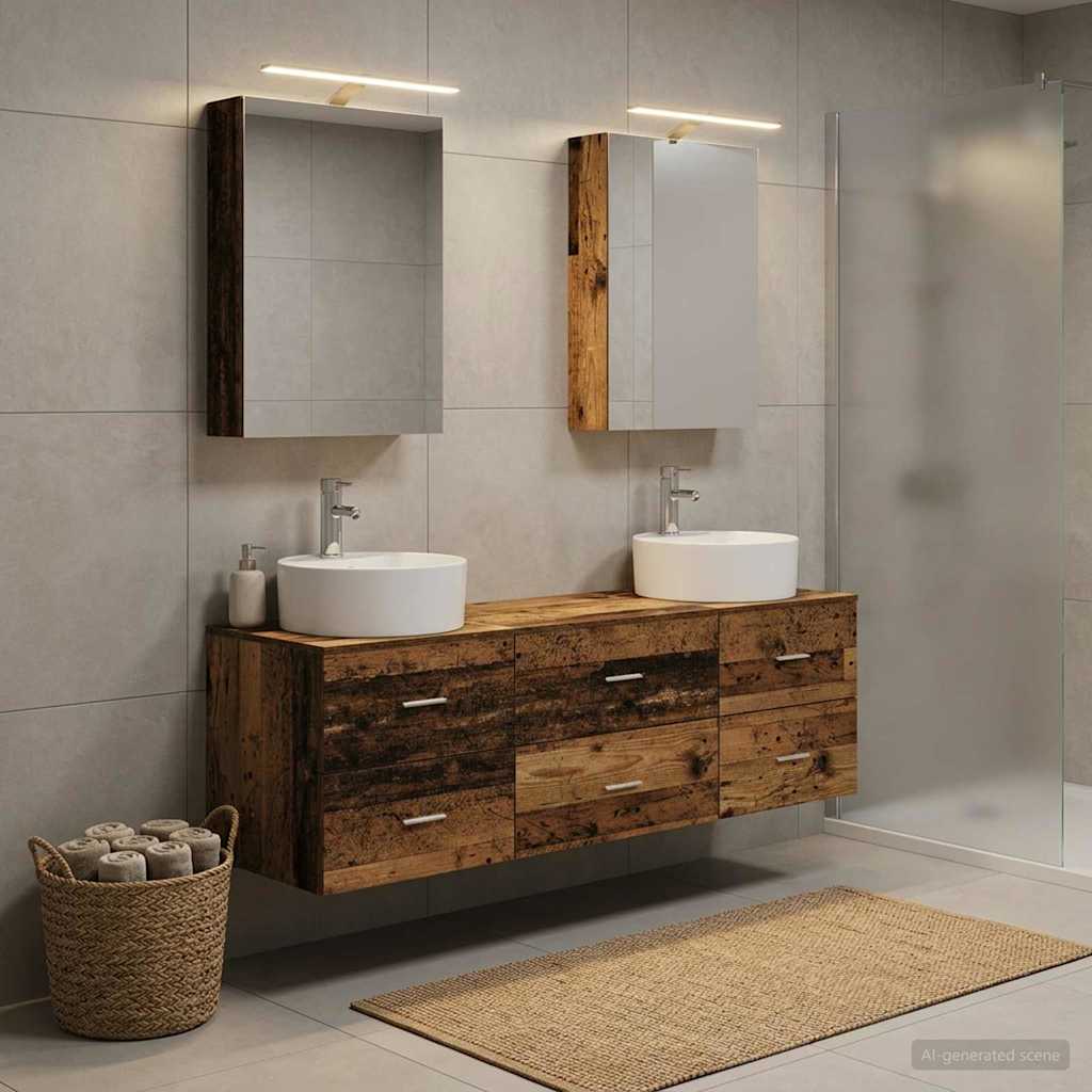 Badkamermeubelset 5 pcs Oud hout Bewerkt hout en glas is nu te koop bij PeponiXL, paradijselijk wonen!