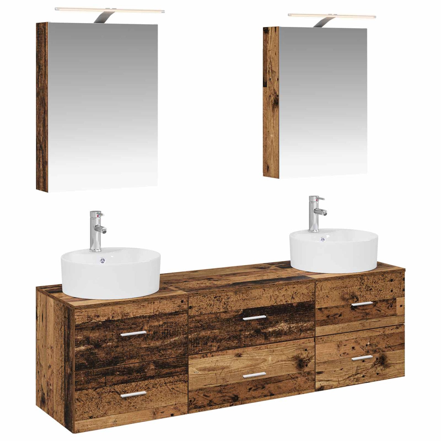 Badkamermeubelset 5 pcs Oud hout Bewerkt hout en glas is nu te koop bij PeponiXL, paradijselijk wonen!