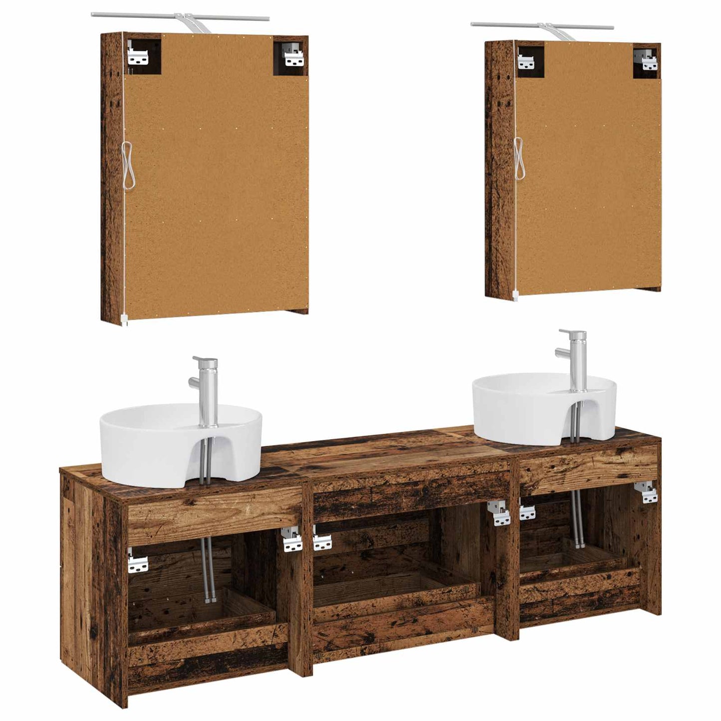 Badkamermeubelset 5 pcs Oud hout Bewerkt hout en glas is nu te koop bij PeponiXL, paradijselijk wonen!