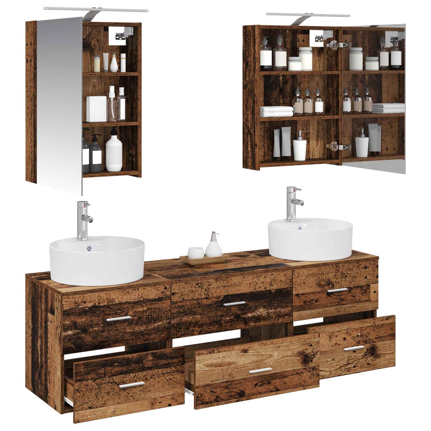 Badkamermeubelset 5 pcs Oud hout Bewerkt hout en glas is nu te koop bij PeponiXL, paradijselijk wonen!