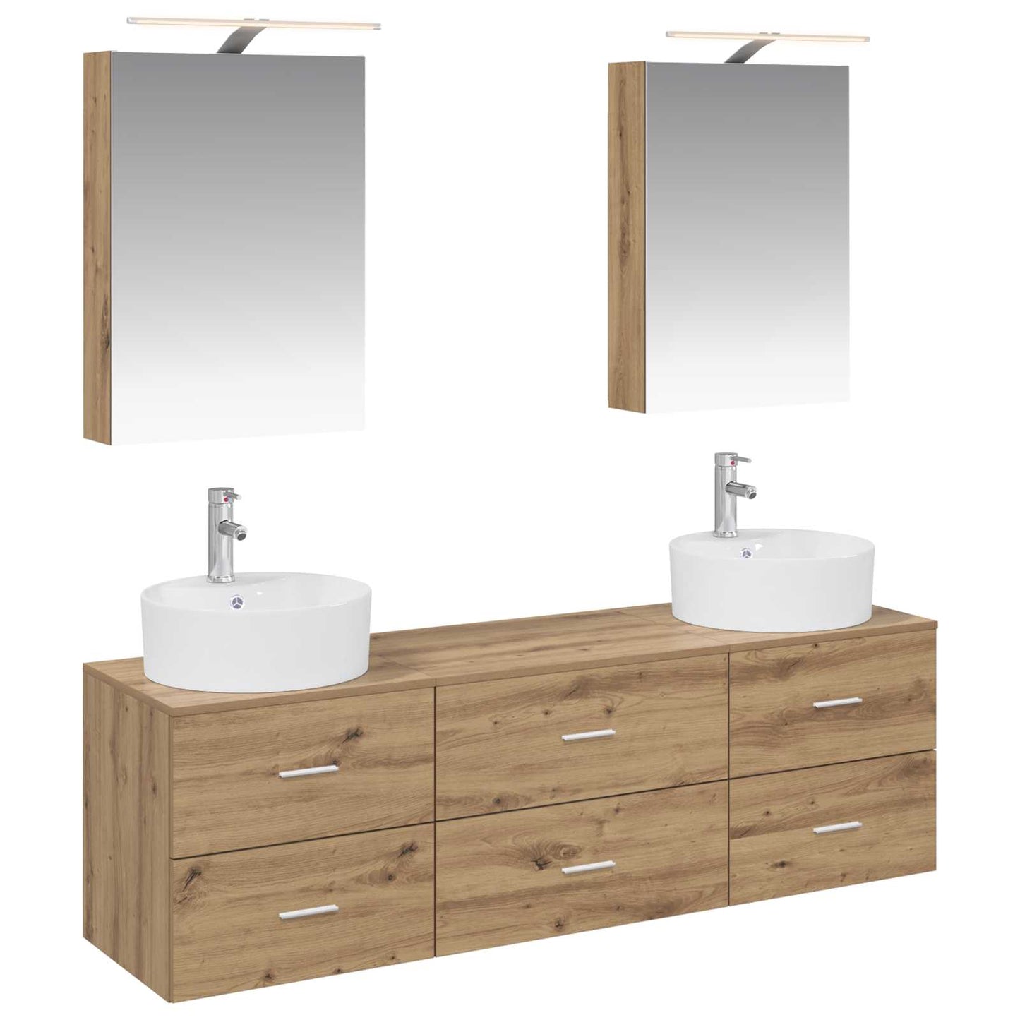 Badkamermeubelset 5 pcs Artisanaal eiken Bewerkt hout en glas is nu te koop bij PeponiXL, paradijselijk wonen!