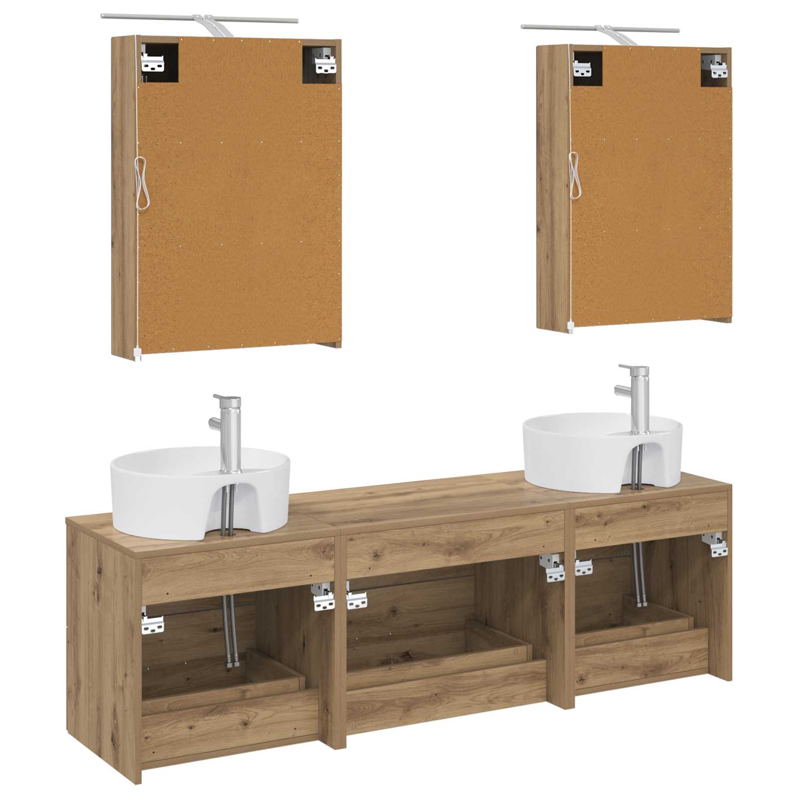 Badkamermeubelset 5 pcs Artisanaal eiken Bewerkt hout en glas is nu te koop bij PeponiXL, paradijselijk wonen!