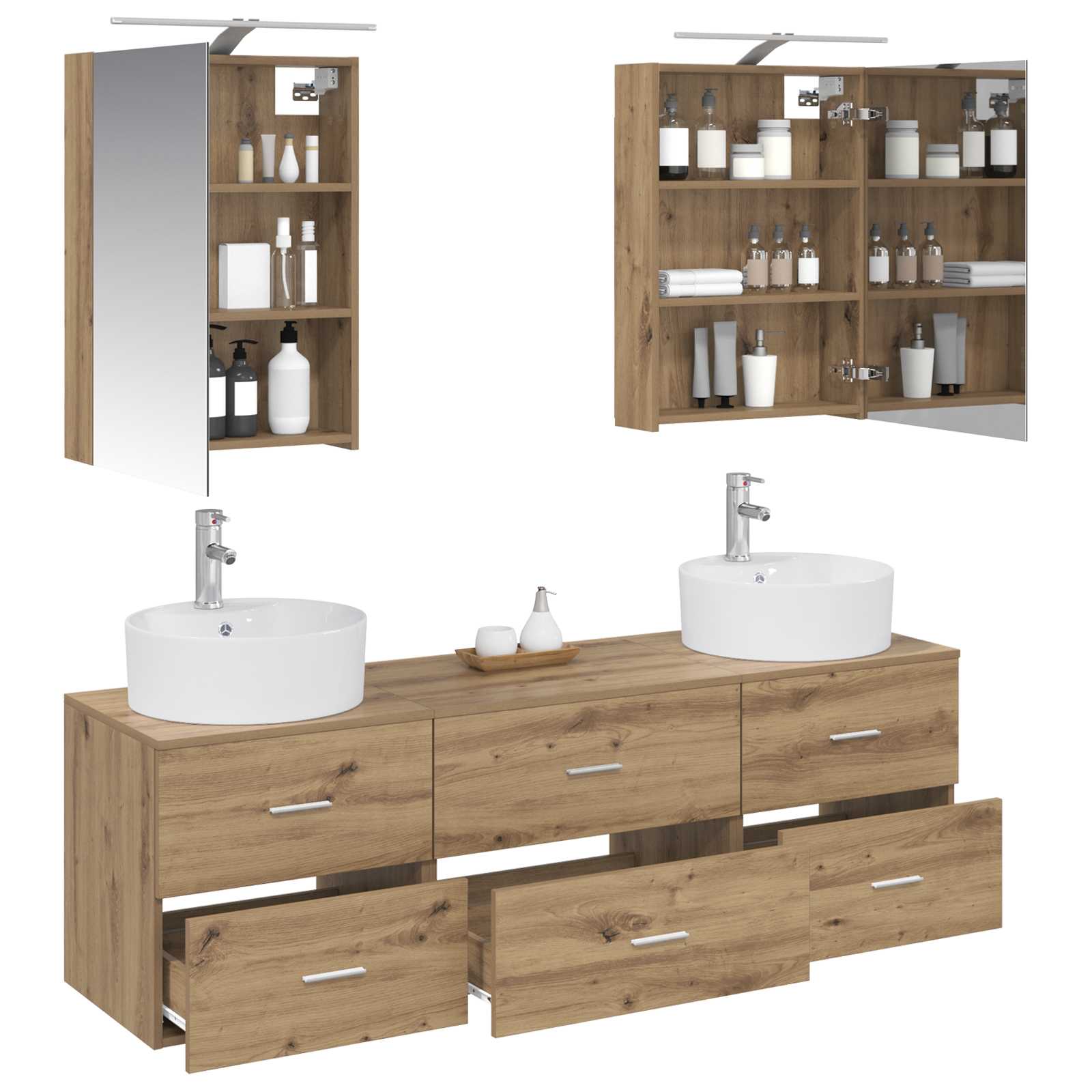 Badkamermeubelset 5 pcs Artisanaal eiken Bewerkt hout en glas is nu te koop bij PeponiXL, paradijselijk wonen!