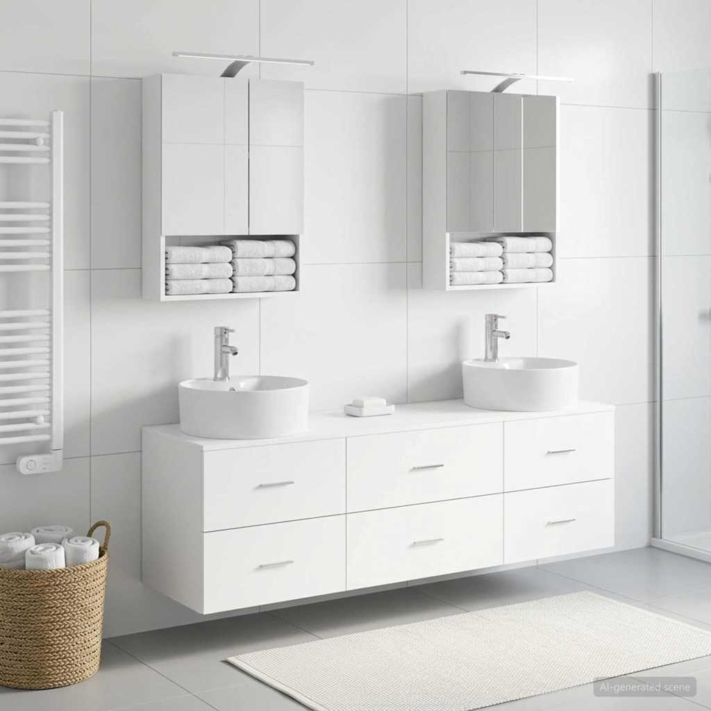 Badkamermeubelset 5 pcs Wit Bewerkt hout en glas is nu te koop bij PeponiXL, paradijselijk wonen!