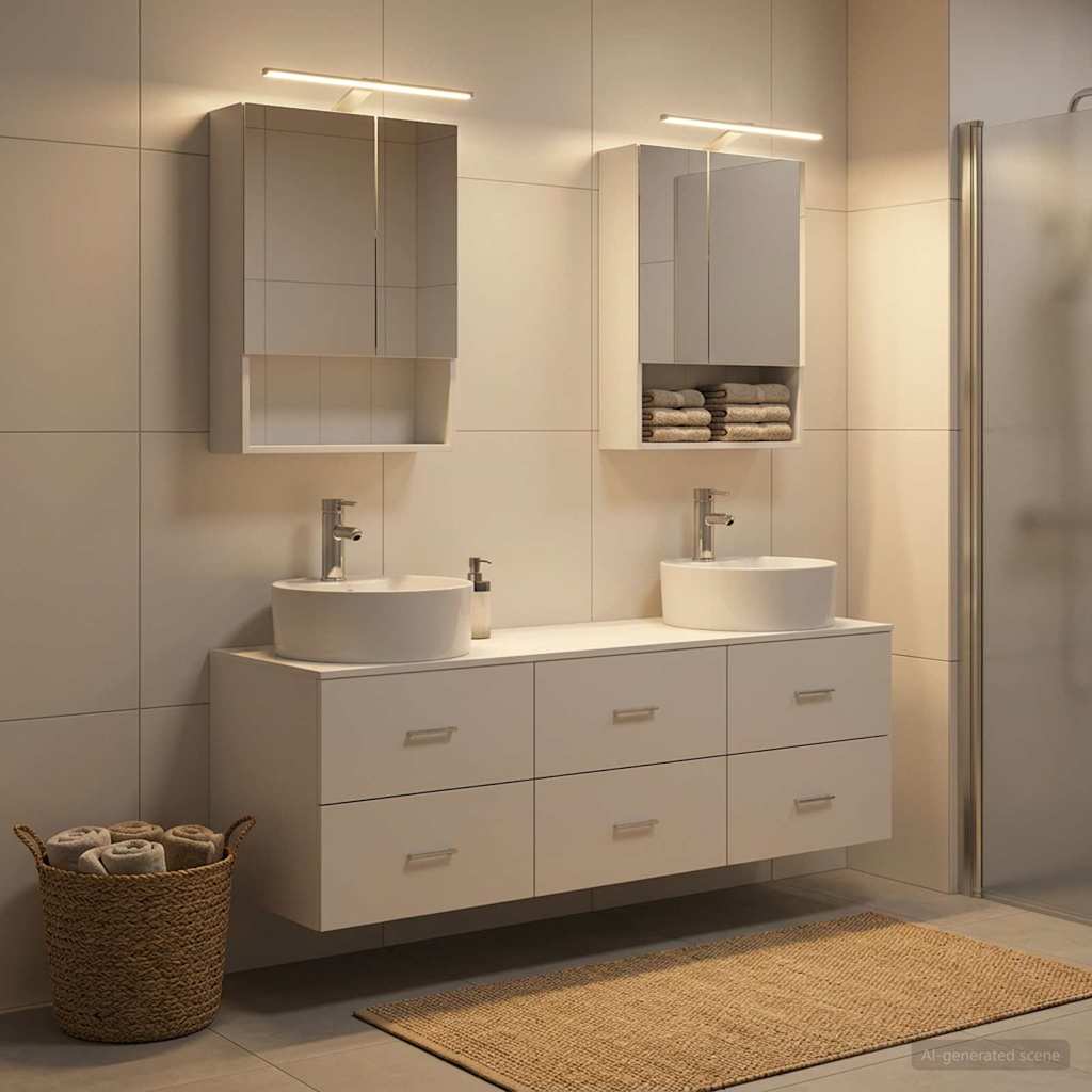 Badkamermeubelset 5 pcs Wit Bewerkt hout en glas is nu te koop bij PeponiXL, paradijselijk wonen!