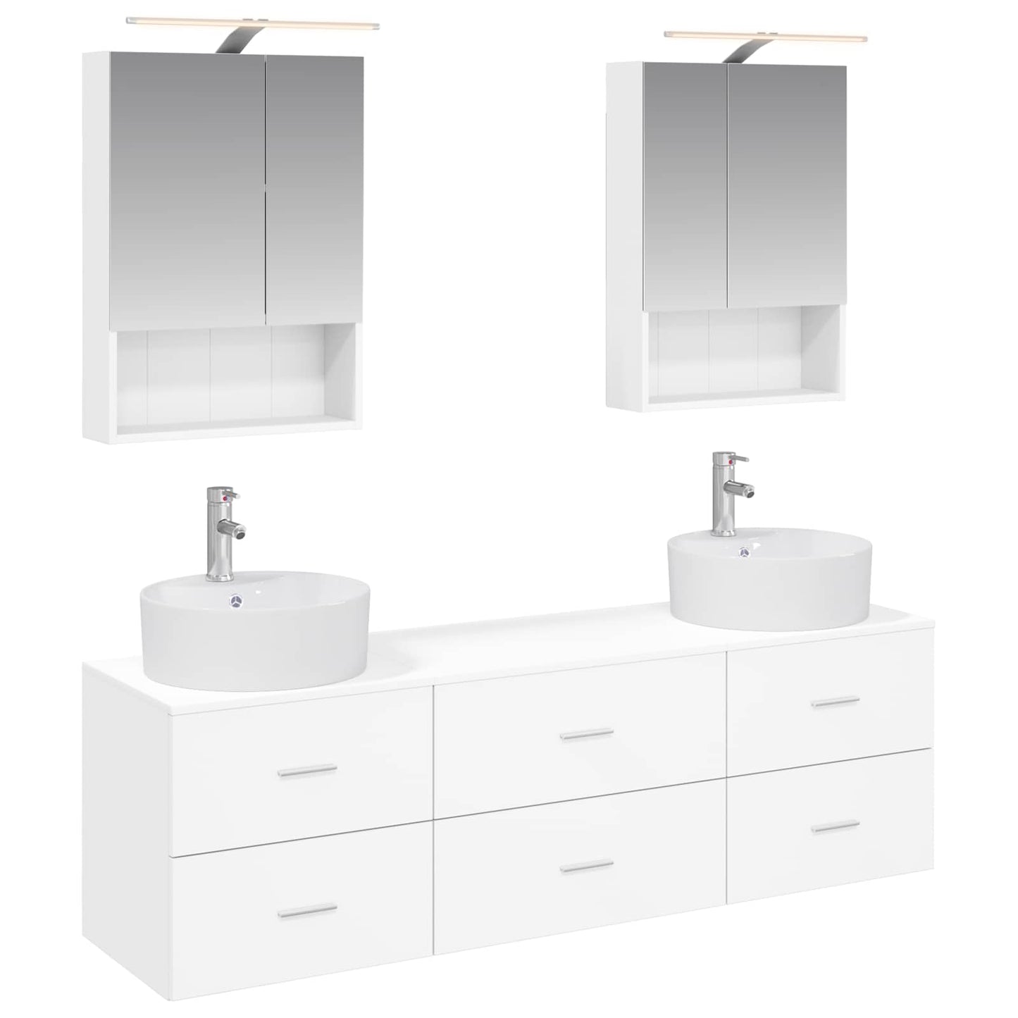 Badkamermeubelset 5 pcs Wit Bewerkt hout en glas is nu te koop bij PeponiXL, paradijselijk wonen!