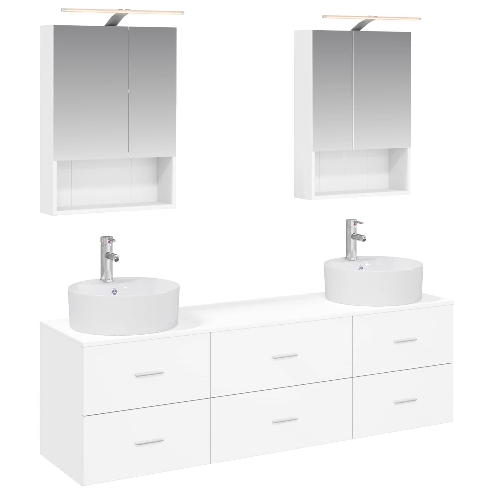 Badkamermeubelset 5 pcs Wit Bewerkt hout en glas is nu te koop bij PeponiXL, paradijselijk wonen!