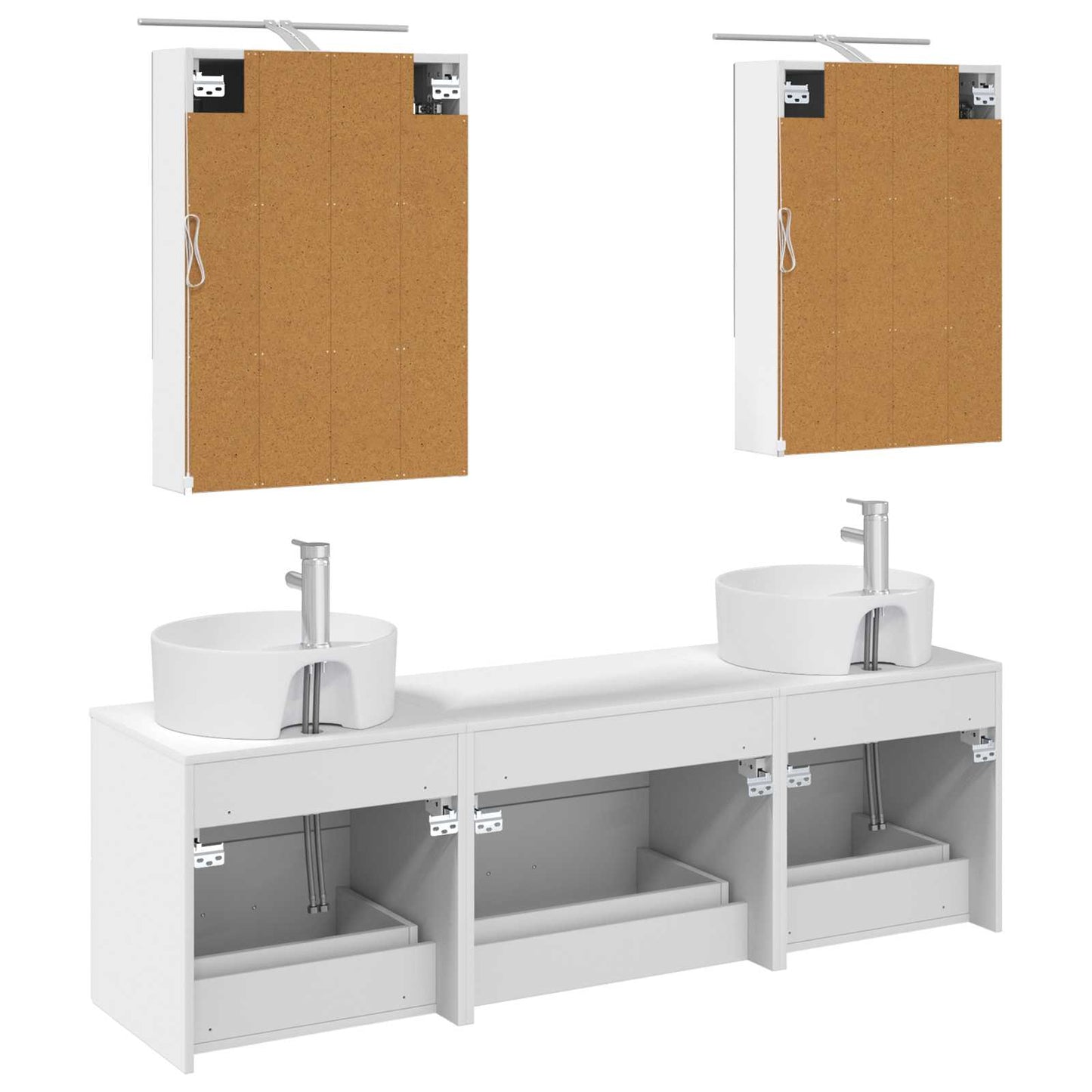Badkamermeubelset 5 pcs Wit Bewerkt hout en glas is nu te koop bij PeponiXL, paradijselijk wonen!