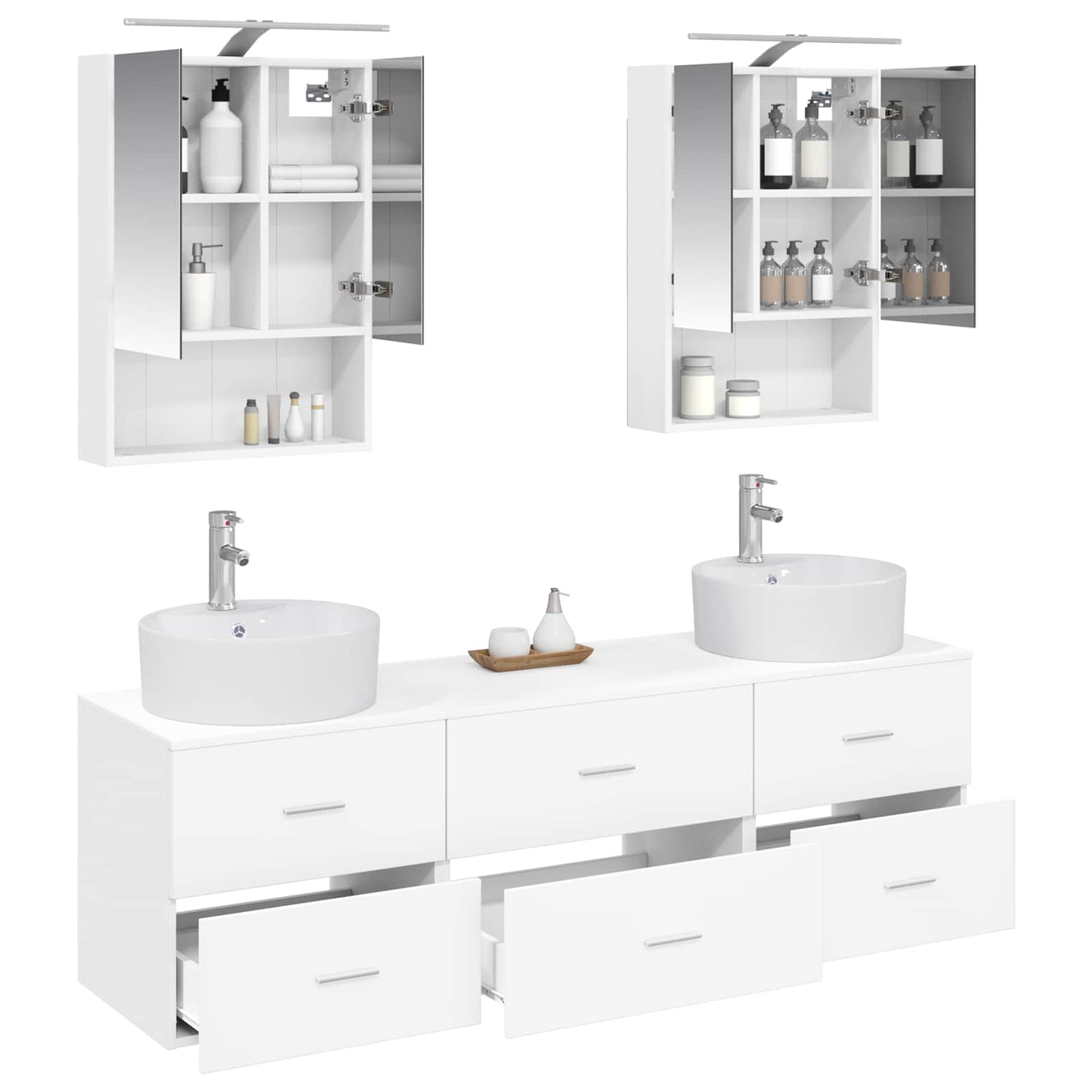 Badkamermeubelset 5 pcs Wit Bewerkt hout en glas is nu te koop bij PeponiXL, paradijselijk wonen!