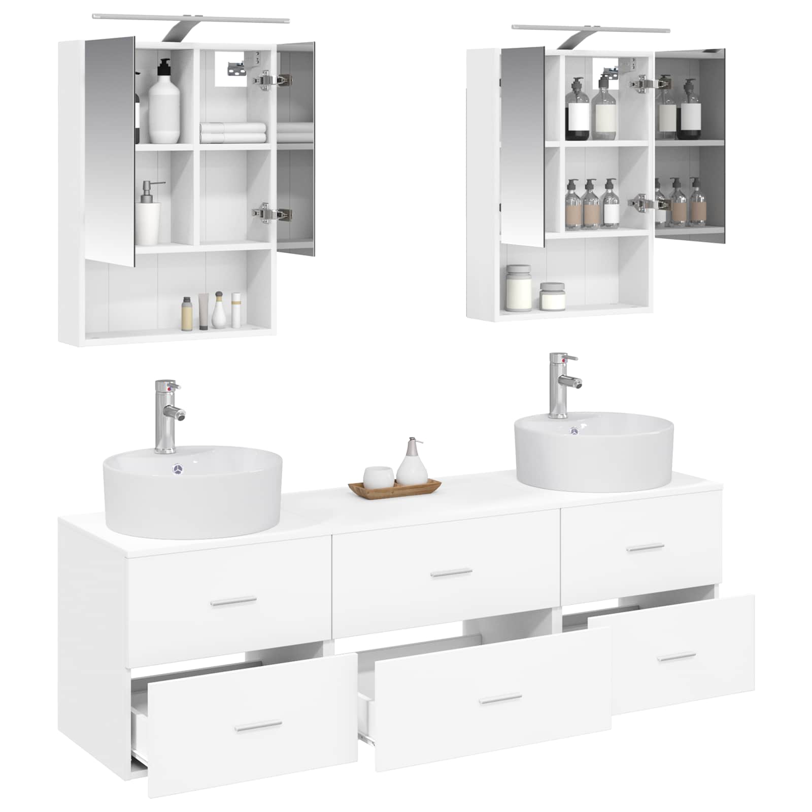 Badkamermeubelset 5 pcs Wit Bewerkt hout en glas is nu te koop bij PeponiXL, paradijselijk wonen!