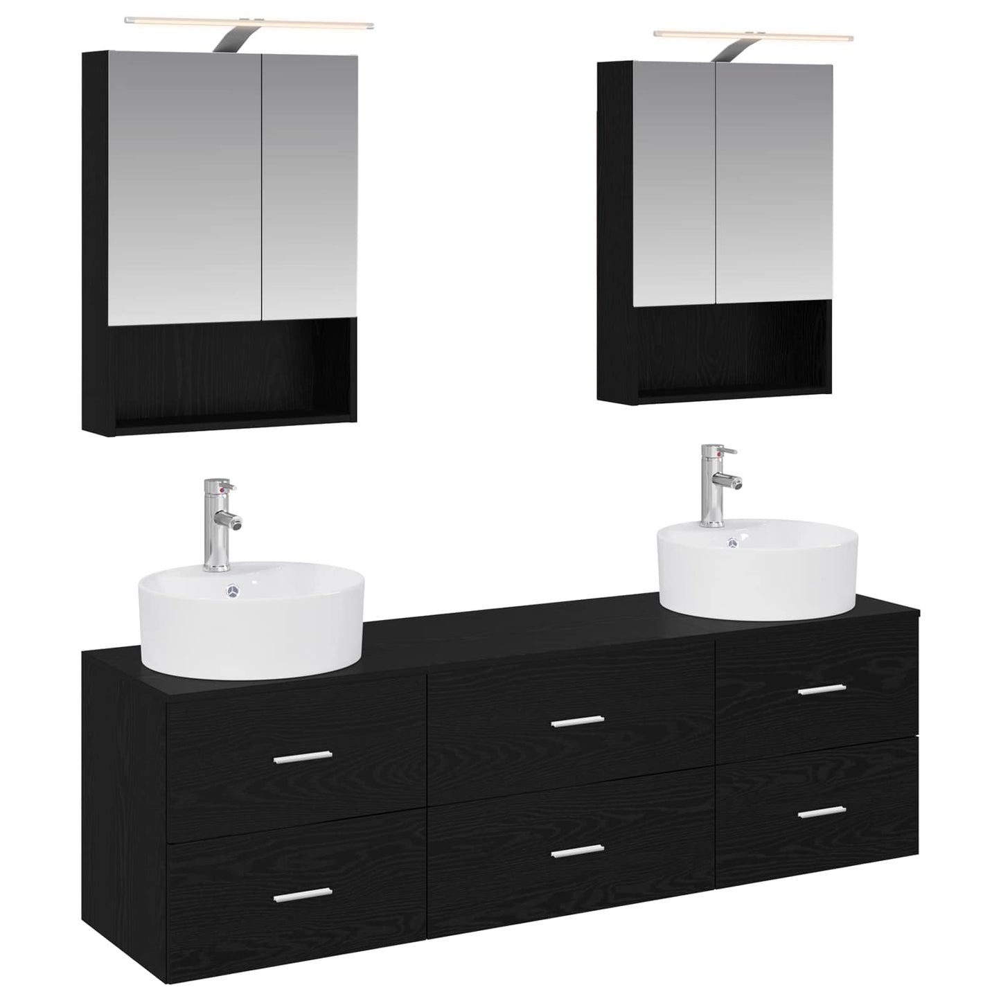 Badkamermeubelset 5 pcs Zwart eiken Bewerkt hout en glas is nu te koop bij PeponiXL, paradijselijk wonen!