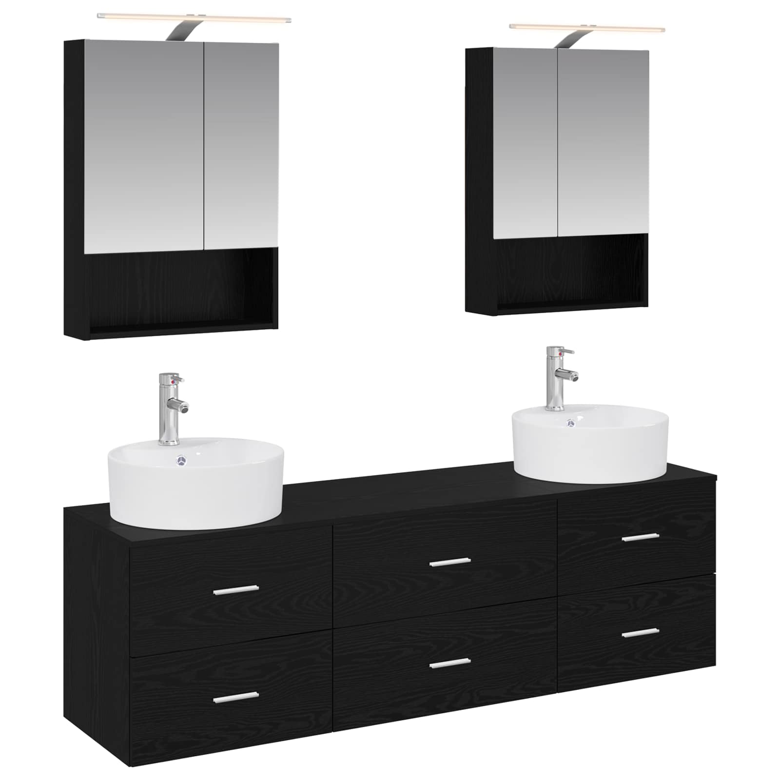 Badkamermeubelset 5 pcs Zwart eiken Bewerkt hout en glas is nu te koop bij PeponiXL, paradijselijk wonen!