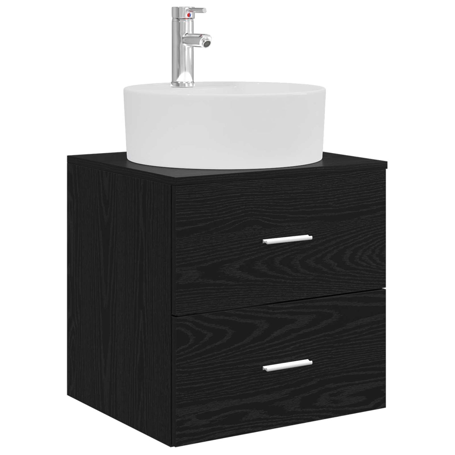 Badkamermeubelset 5 pcs Zwart eiken Bewerkt hout en glas is nu te koop bij PeponiXL, paradijselijk wonen!