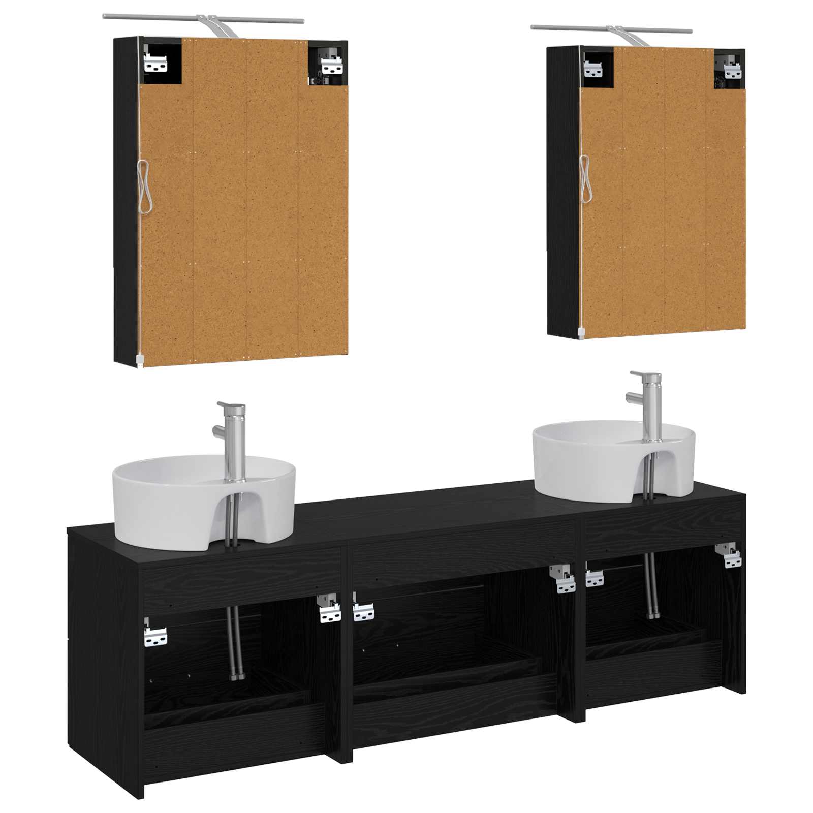 Badkamermeubelset 5 pcs Zwart eiken Bewerkt hout en glas is nu te koop bij PeponiXL, paradijselijk wonen!