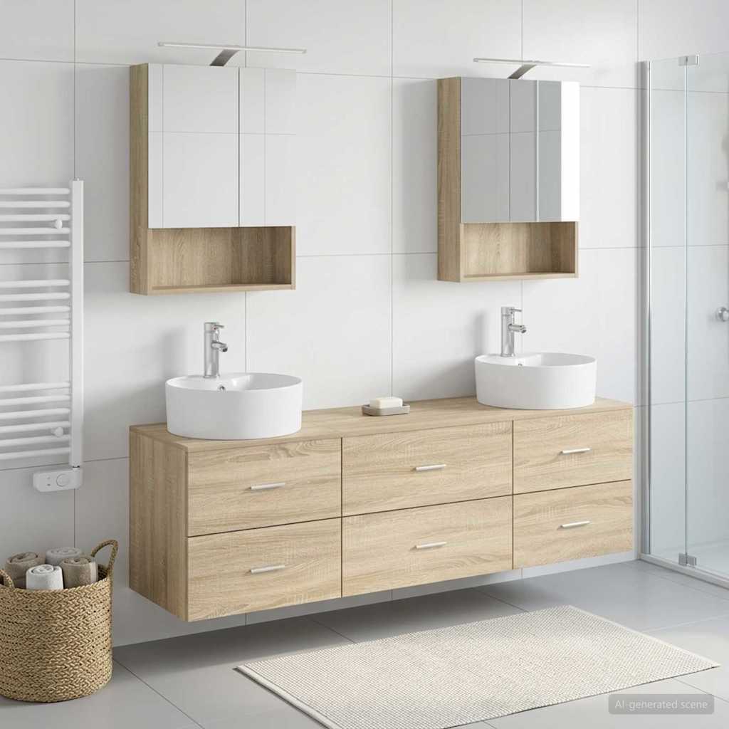 Badkamermeubelset 5 pcs Sonoma Eiken Bewerkt hout en glas is nu te koop bij PeponiXL, paradijselijk wonen!