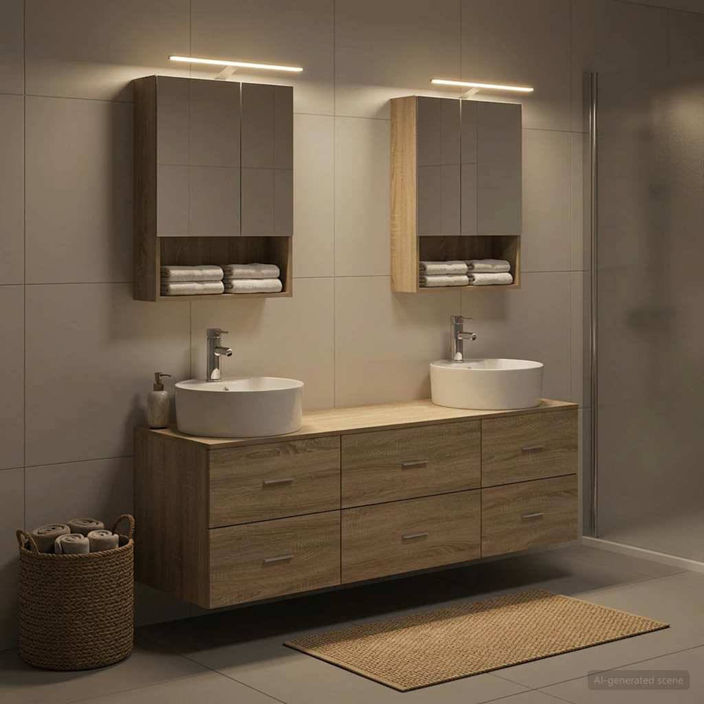 Badkamermeubelset 5 pcs Sonoma Eiken Bewerkt hout en glas is nu te koop bij PeponiXL, paradijselijk wonen!