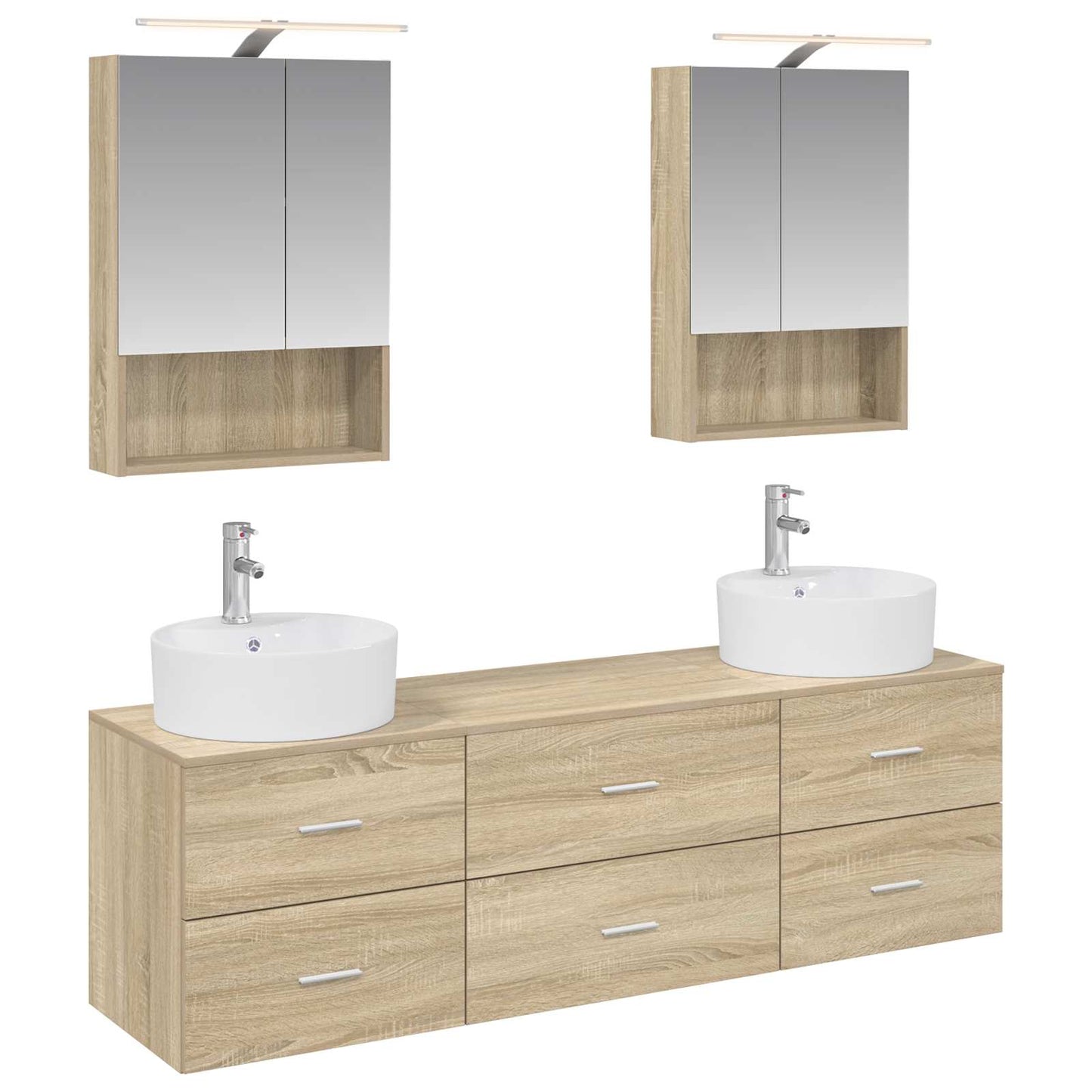 Badkamermeubelset 5 pcs Sonoma Eiken Bewerkt hout en glas is nu te koop bij PeponiXL, paradijselijk wonen!