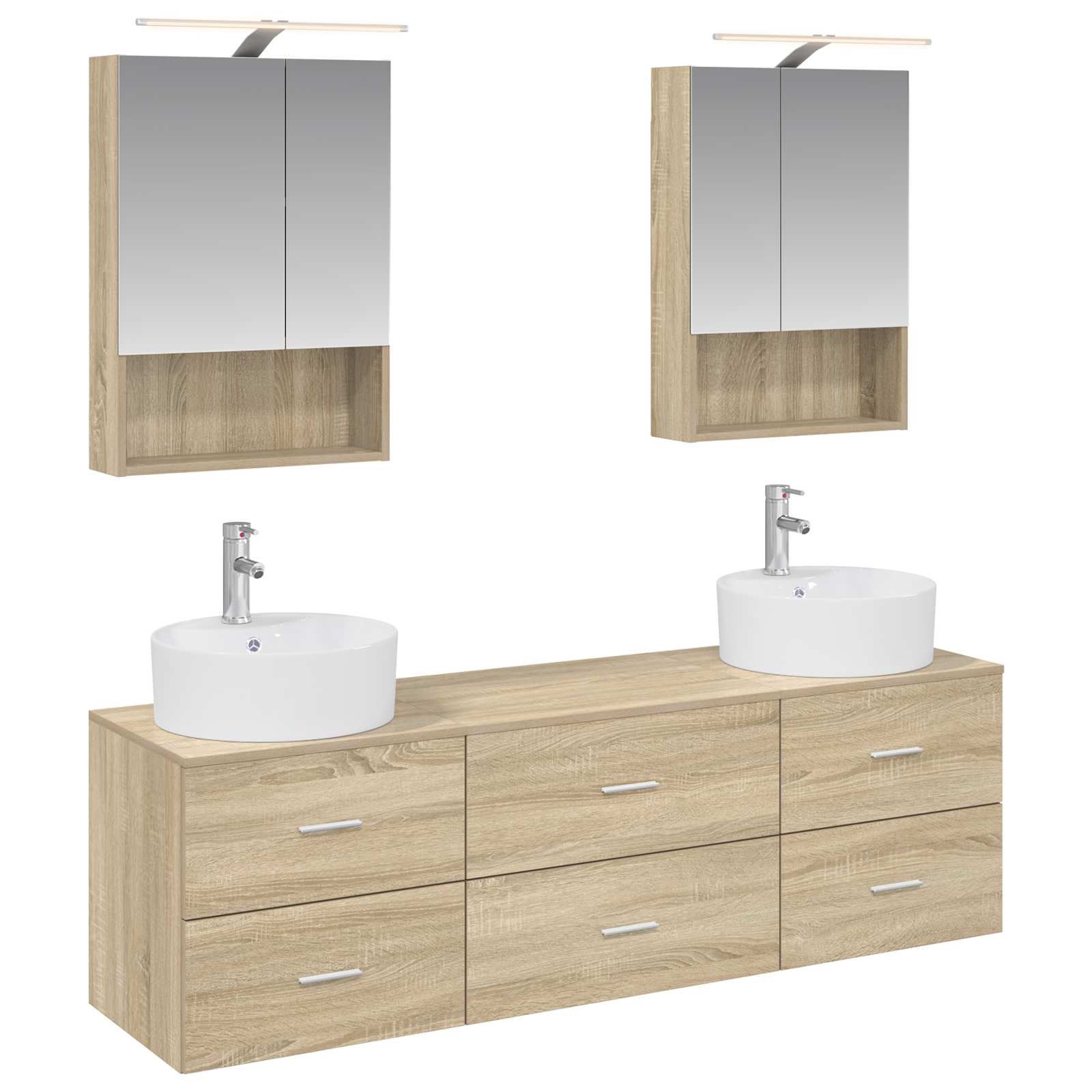 Badkamermeubelset 5 pcs Sonoma Eiken Bewerkt hout en glas is nu te koop bij PeponiXL, paradijselijk wonen!