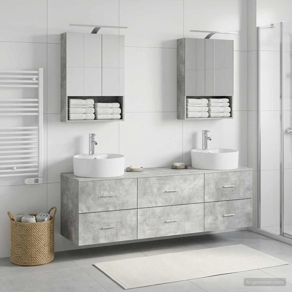 Badkamermeubelset 5 pcs Betongrijs Bewerkt hout en glas is nu te koop bij PeponiXL, paradijselijk wonen!