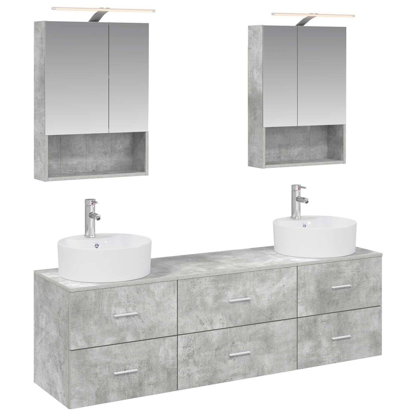 Badkamermeubelset 5 pcs Betongrijs Bewerkt hout en glas is nu te koop bij PeponiXL, paradijselijk wonen!