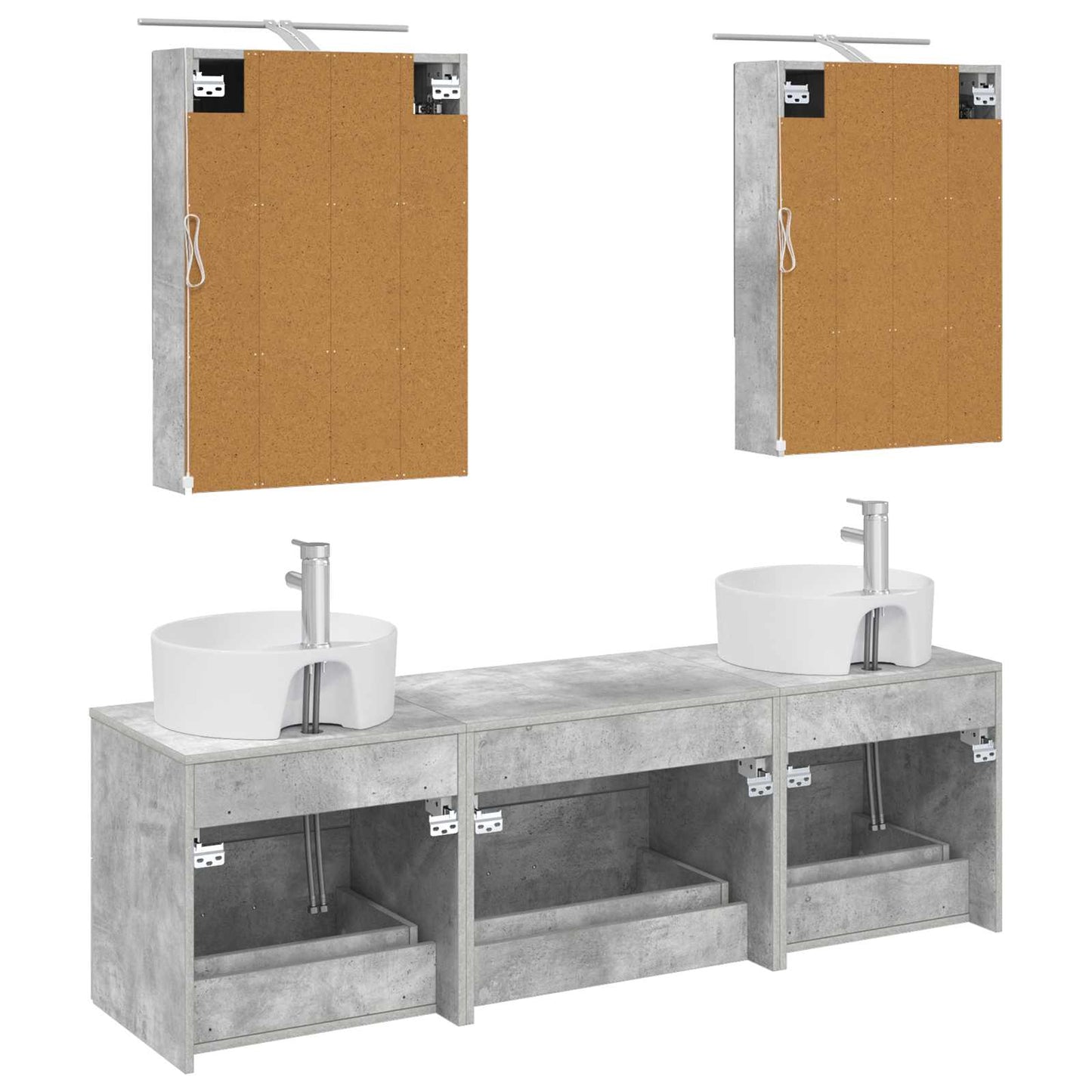 Badkamermeubelset 5 pcs Betongrijs Bewerkt hout en glas is nu te koop bij PeponiXL, paradijselijk wonen!
