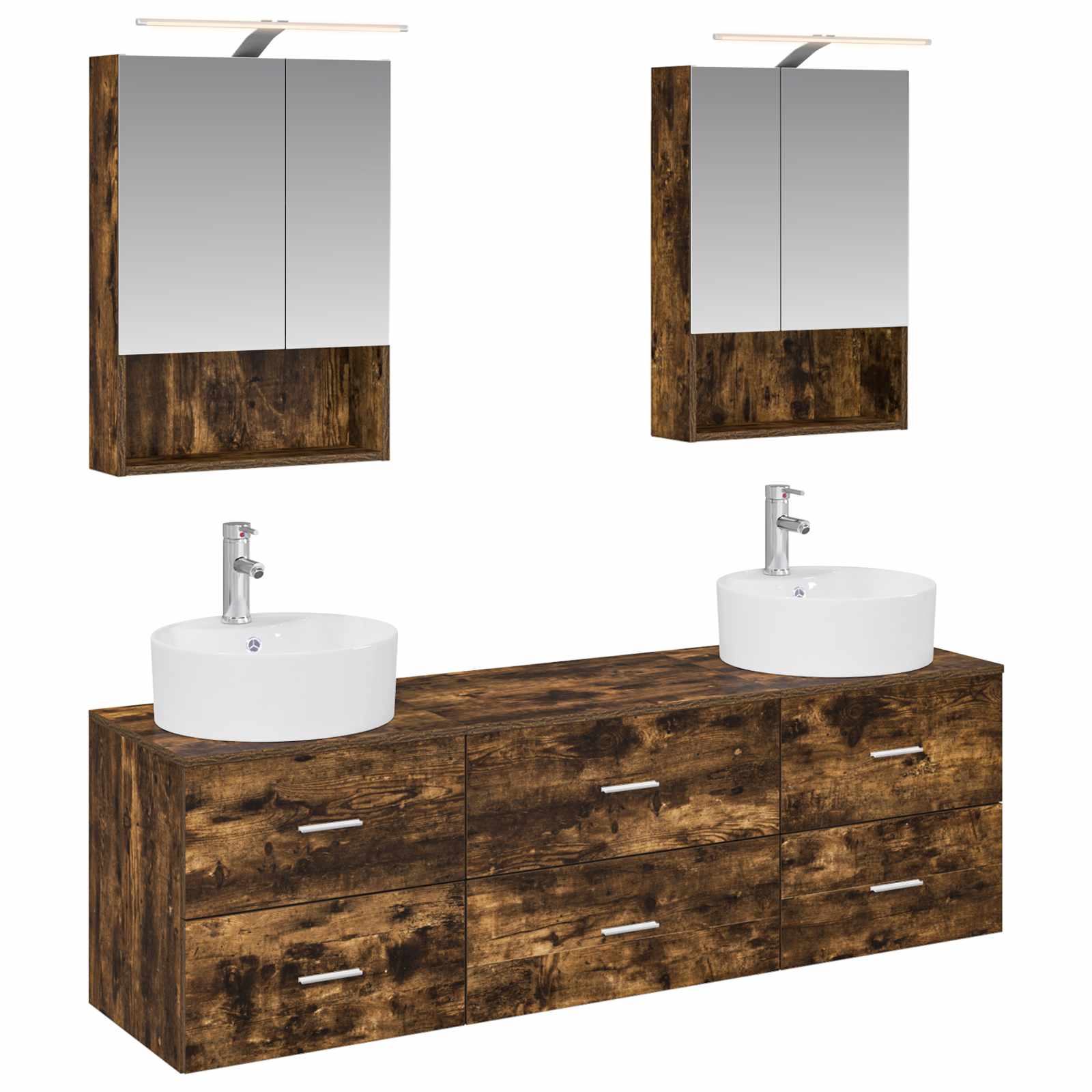 Badkamermeubelset 5 pcs Gerookt eiken Bewerkt hout en glas is nu te koop bij PeponiXL, paradijselijk wonen!