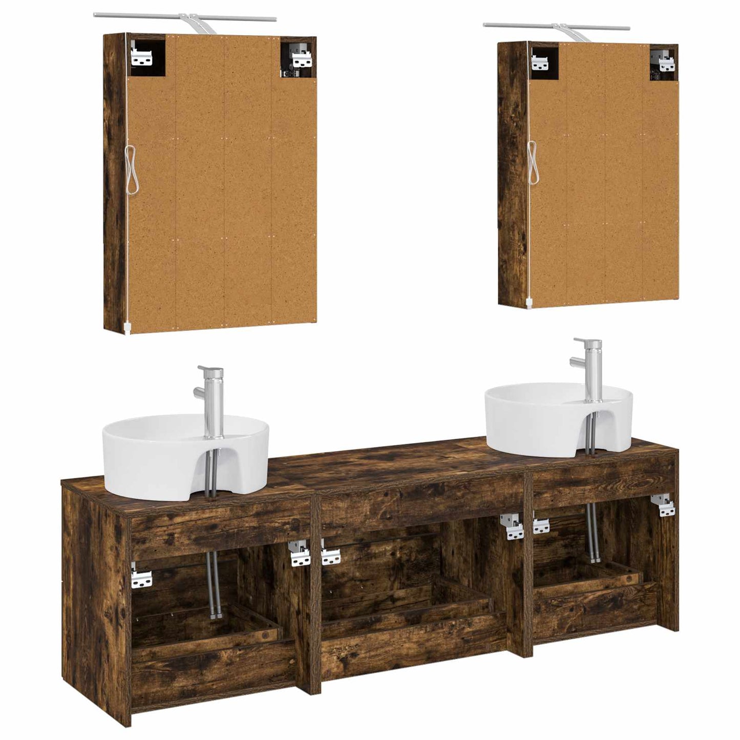 Badkamermeubelset 5 pcs Gerookt eiken Bewerkt hout en glas is nu te koop bij PeponiXL, paradijselijk wonen!