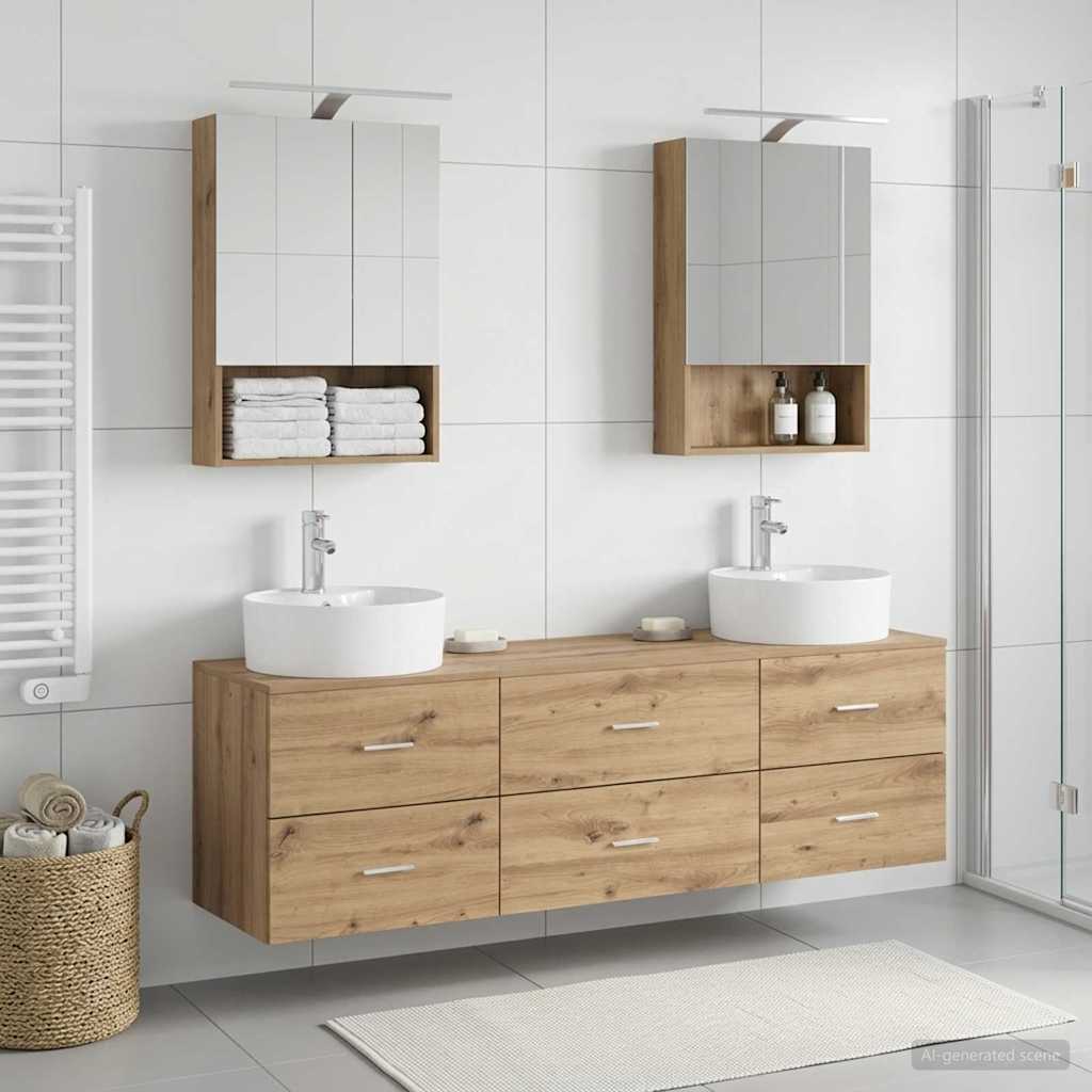Badkamermeubelset 5 st Artisanaal eiken Bewerkt hout en glas is nu te koop bij PeponiXL, paradijselijk wonen!