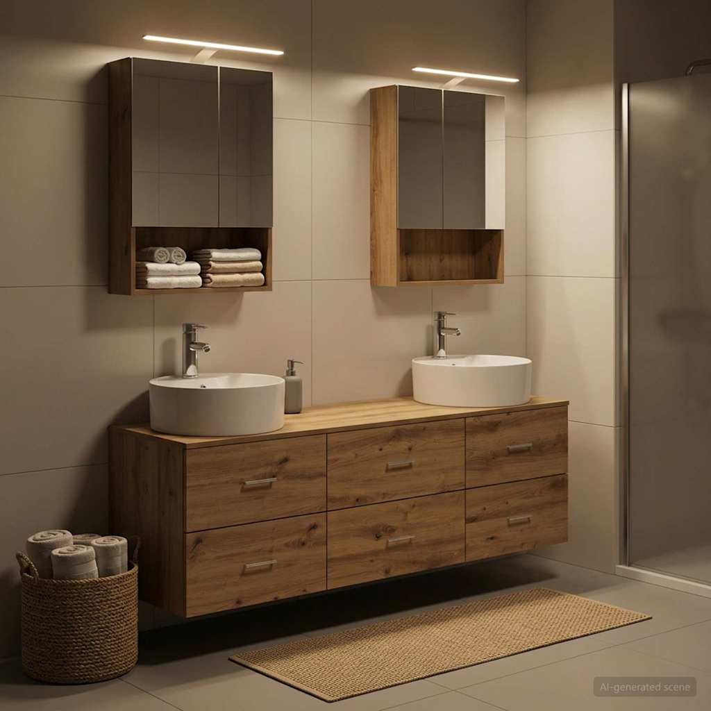 Badkamermeubelset 5 st Artisanaal eiken Bewerkt hout en glas is nu te koop bij PeponiXL, paradijselijk wonen!