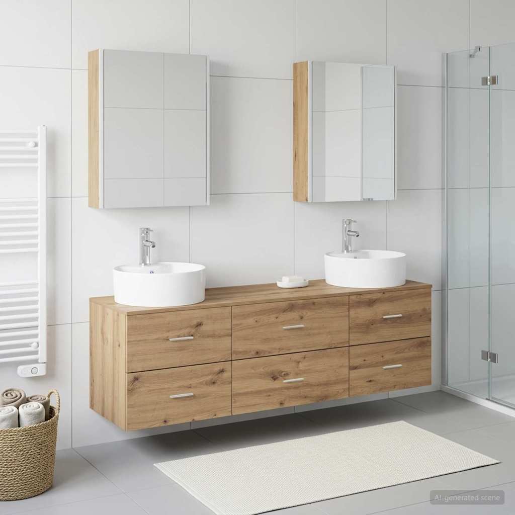 Badkamermeubelset 5 st Artisanaal eiken Bewerkt hout en glas is nu te koop bij PeponiXL, paradijselijk wonen!