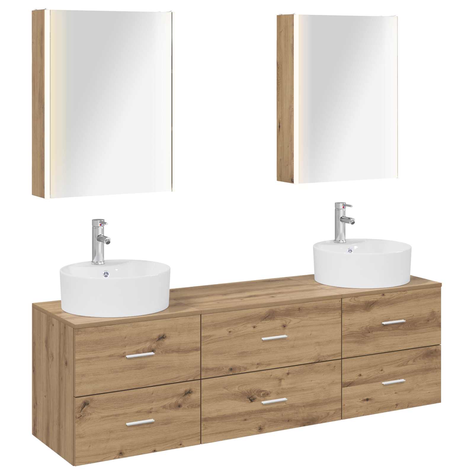 Badkamermeubelset 5 st Artisanaal eiken Bewerkt hout en glas is nu te koop bij PeponiXL, paradijselijk wonen!