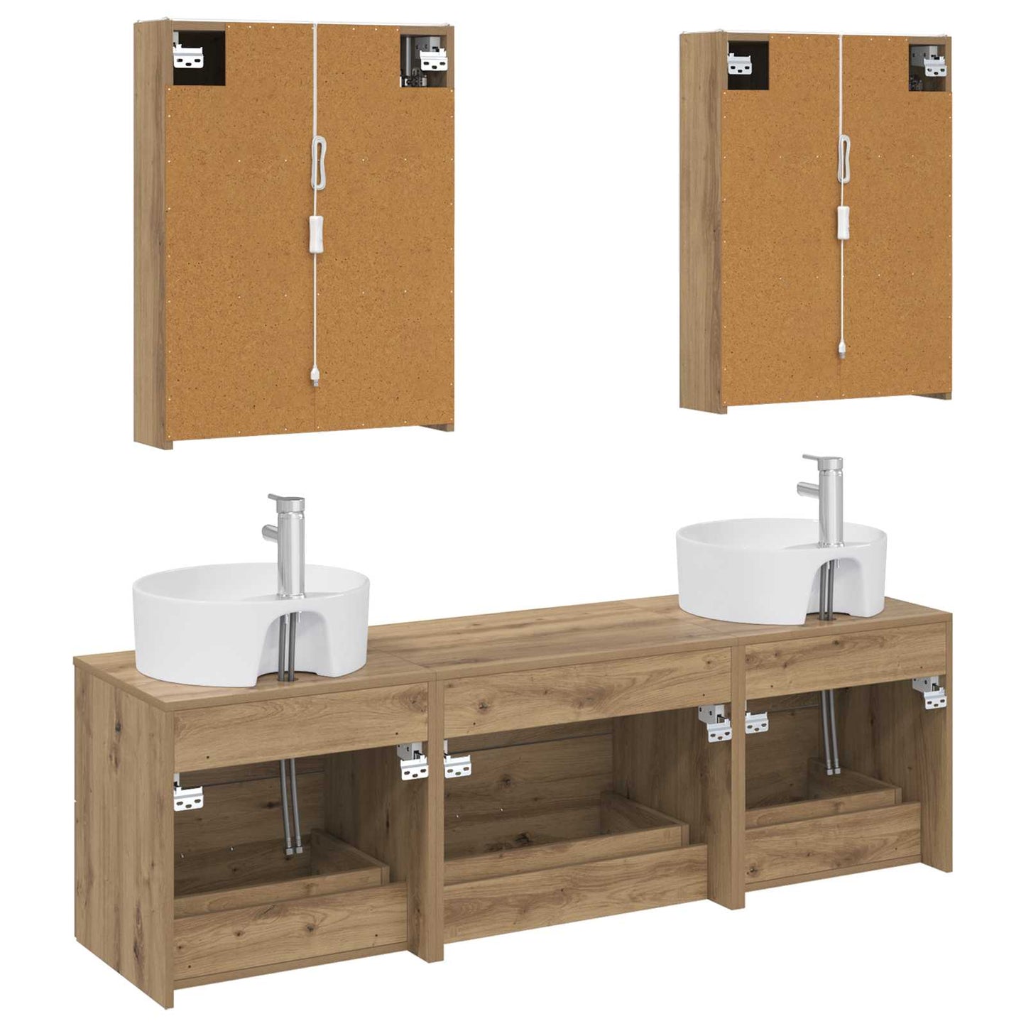 Badkamermeubelset 5 st Artisanaal eiken Bewerkt hout en glas is nu te koop bij PeponiXL, paradijselijk wonen!