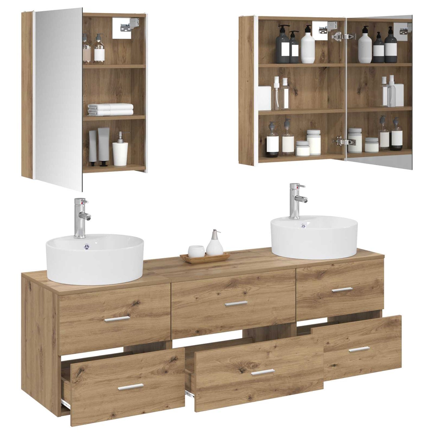Badkamermeubelset 5 st Artisanaal eiken Bewerkt hout en glas is nu te koop bij PeponiXL, paradijselijk wonen!