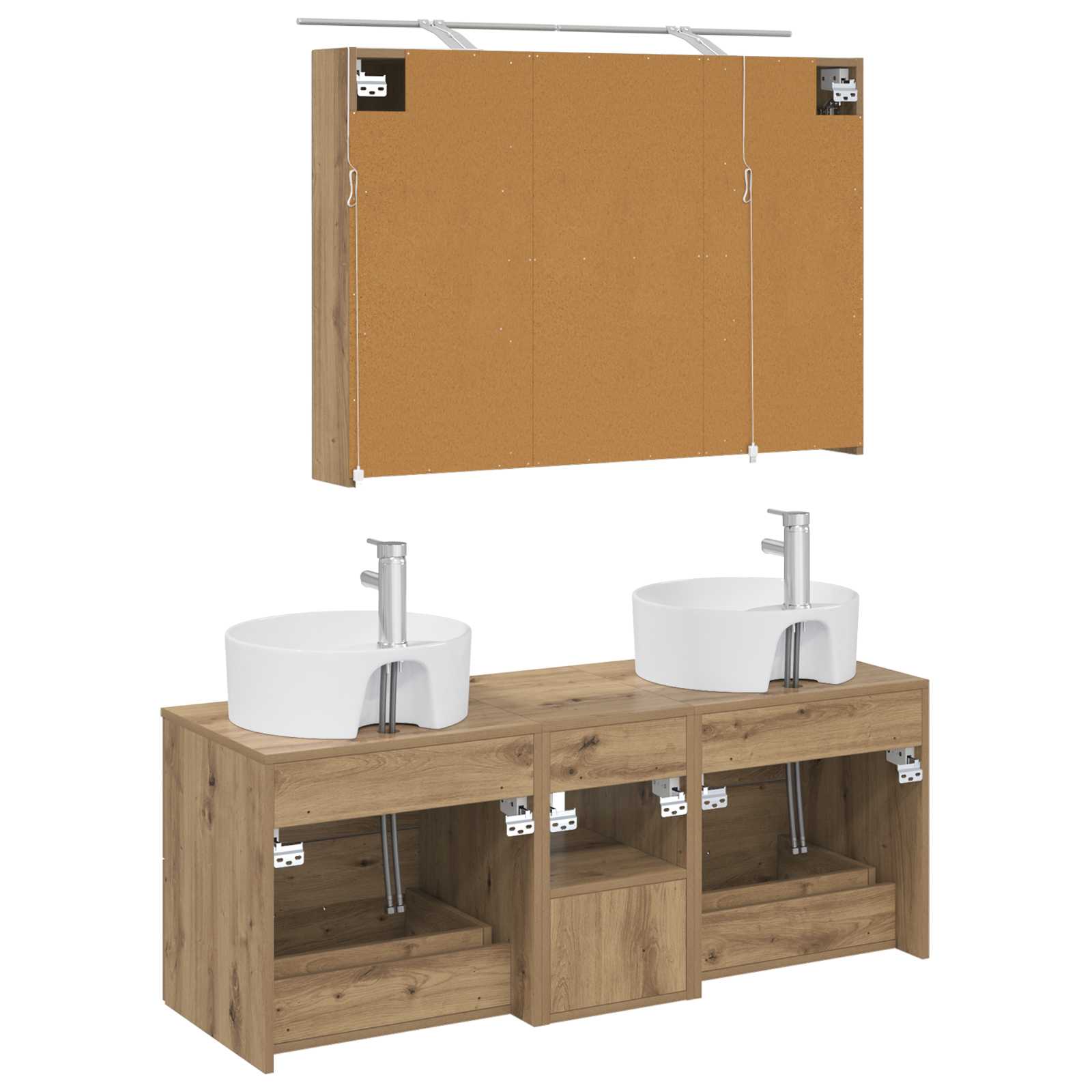 Badkamermeubelset 4 st Artisanaal eiken Bewerkt hout en glas is nu te koop bij PeponiXL, paradijselijk wonen!