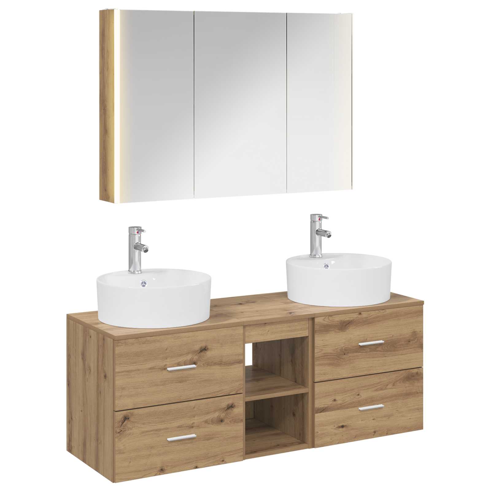 Badkamermeubelset 4 st Artisanaal eiken Bewerkt hout en glas is nu te koop bij PeponiXL, paradijselijk wonen!