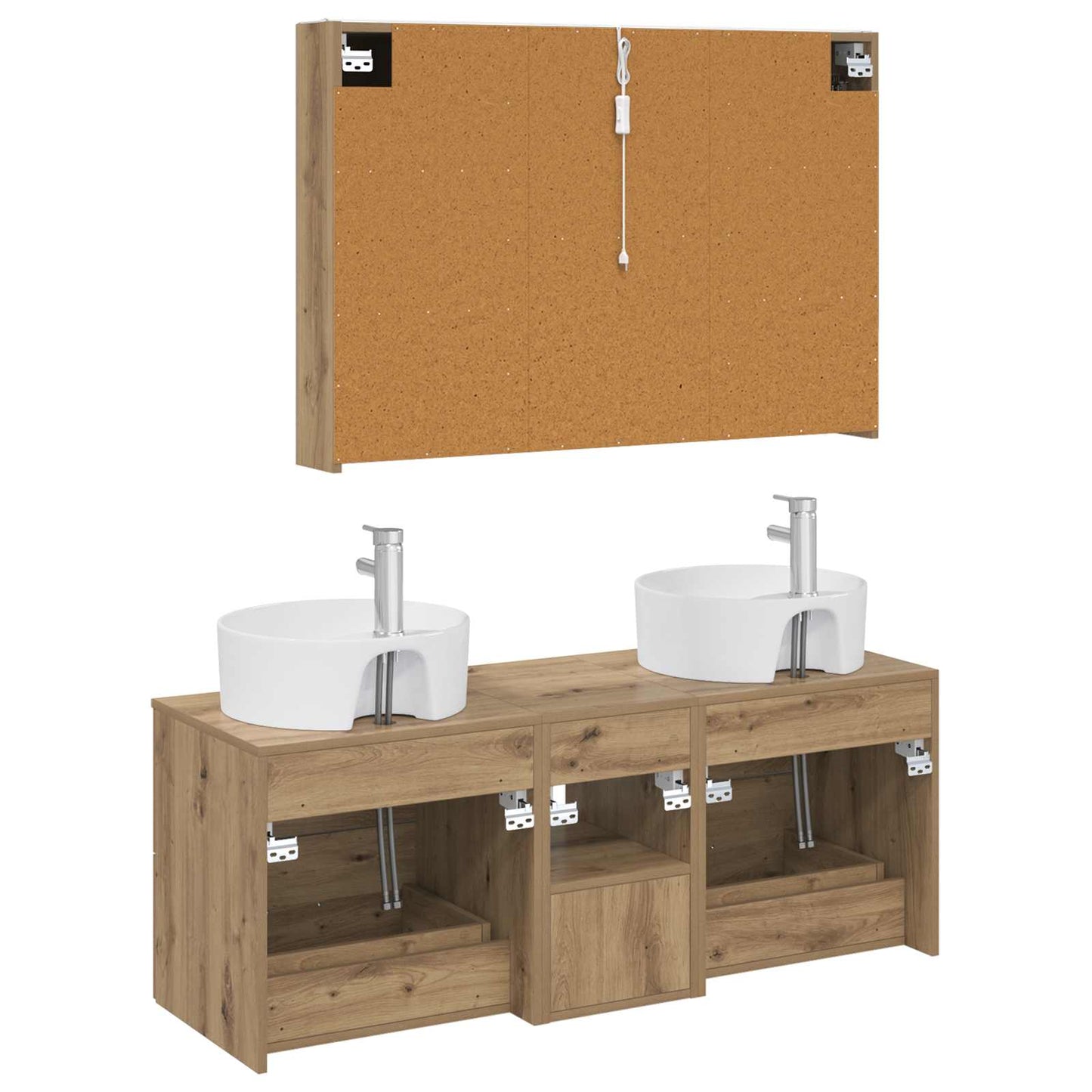 Badkamermeubelset 4 st Artisanaal eiken Bewerkt hout en glas is nu te koop bij PeponiXL, paradijselijk wonen!