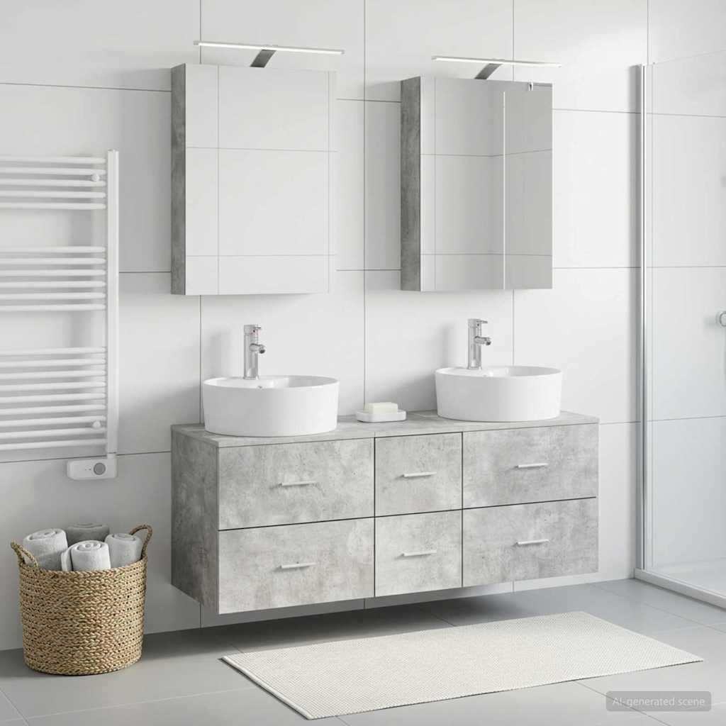 Badkamermeubelset 5 pcs Betongrijs Bewerkt hout en glas is nu te koop bij PeponiXL, paradijselijk wonen!